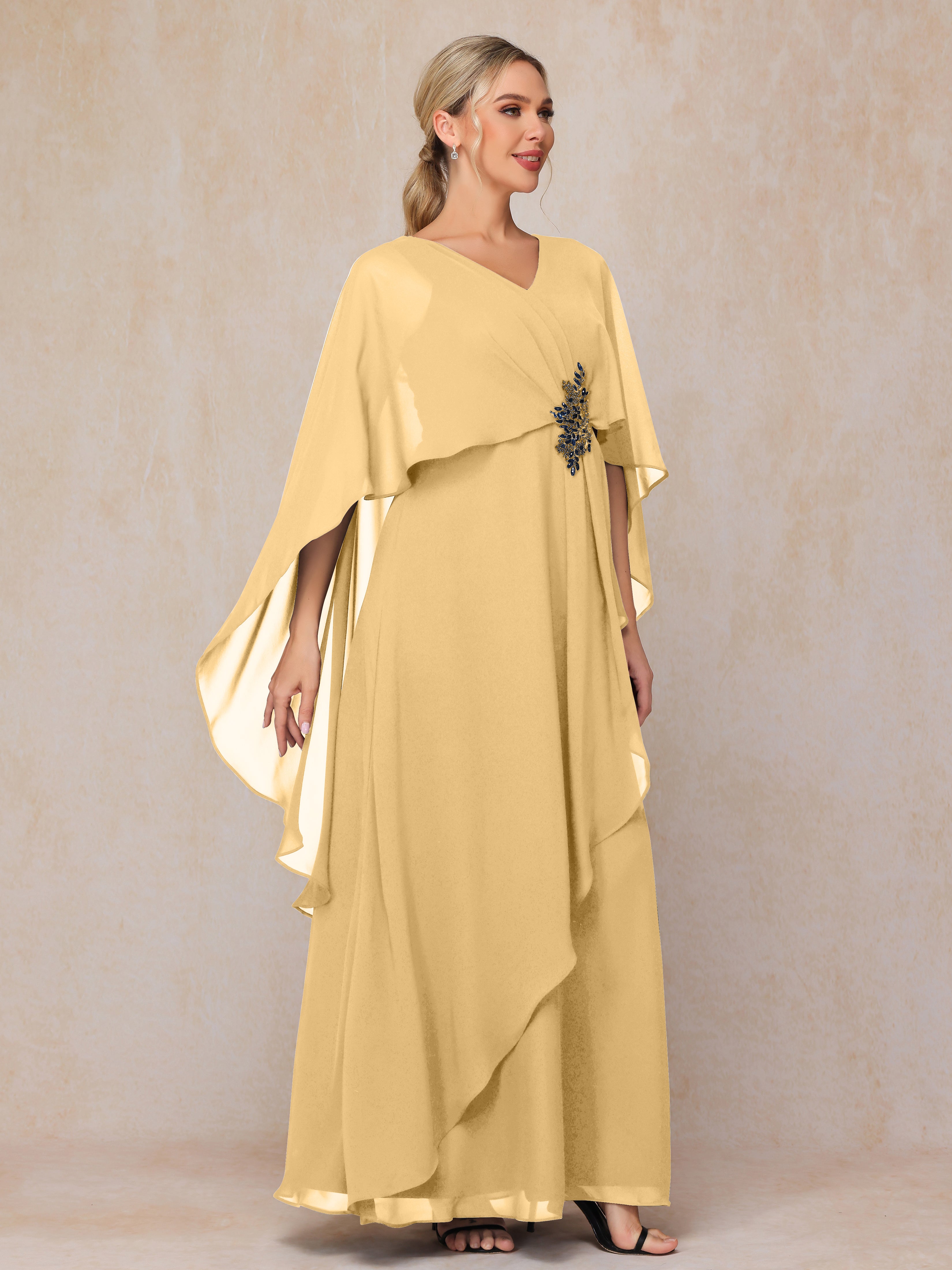 V Neck A Line Chiffon Mother Of The  Groom Dress