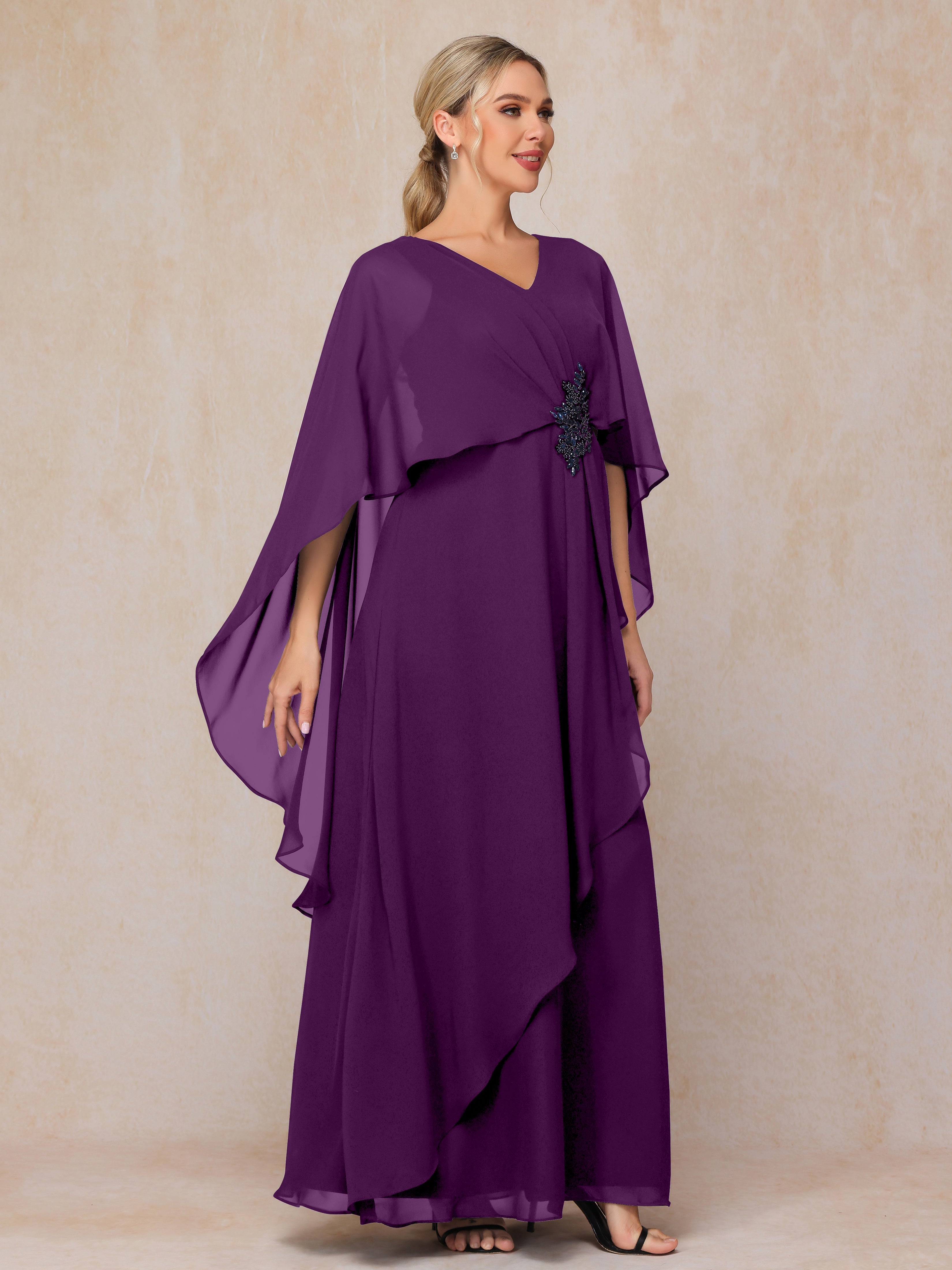 V Neck A Line Chiffon Mother Of The  Groom Dress