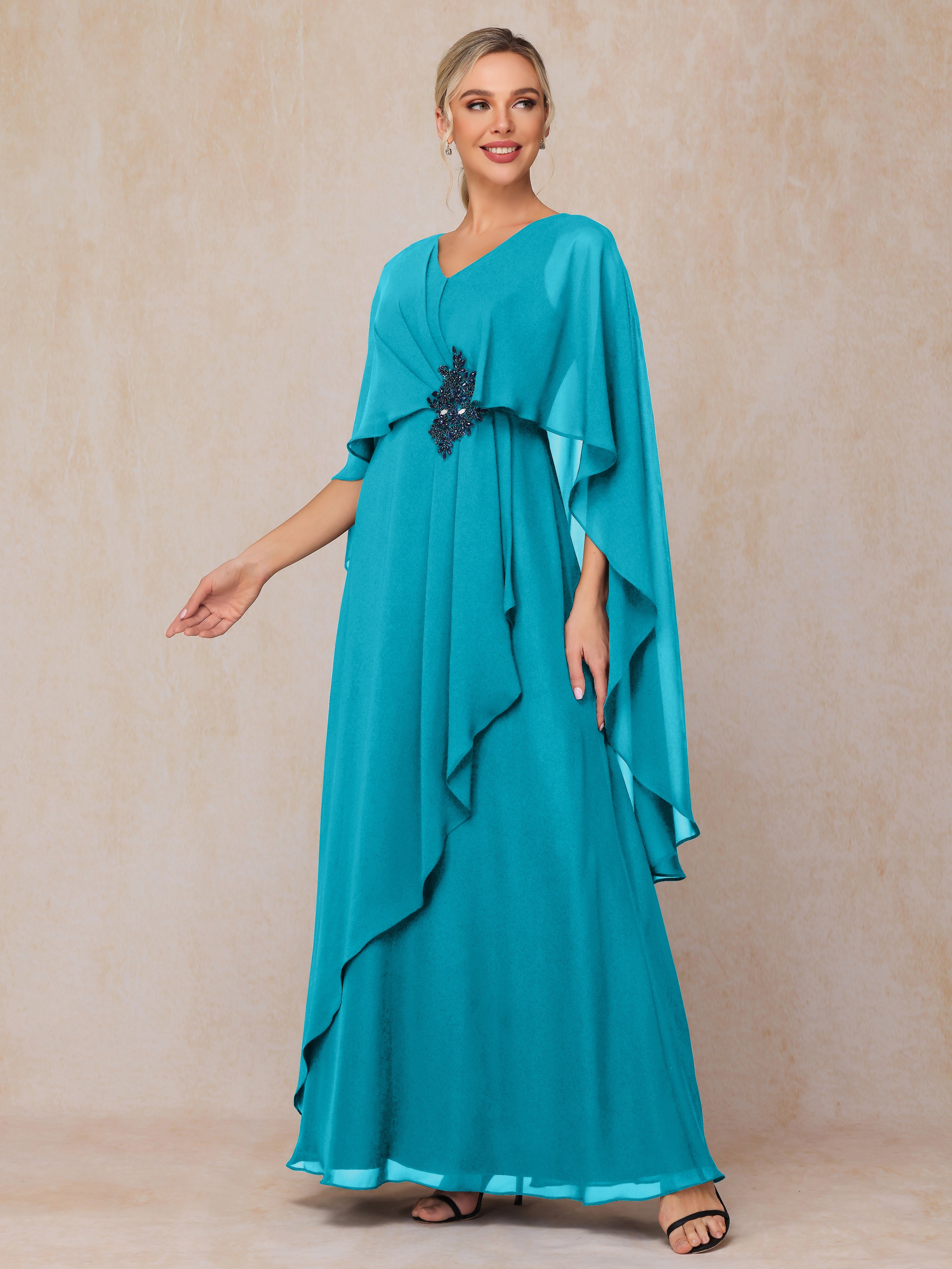 V Neck A Line Chiffon Mother Of The  Groom Dress