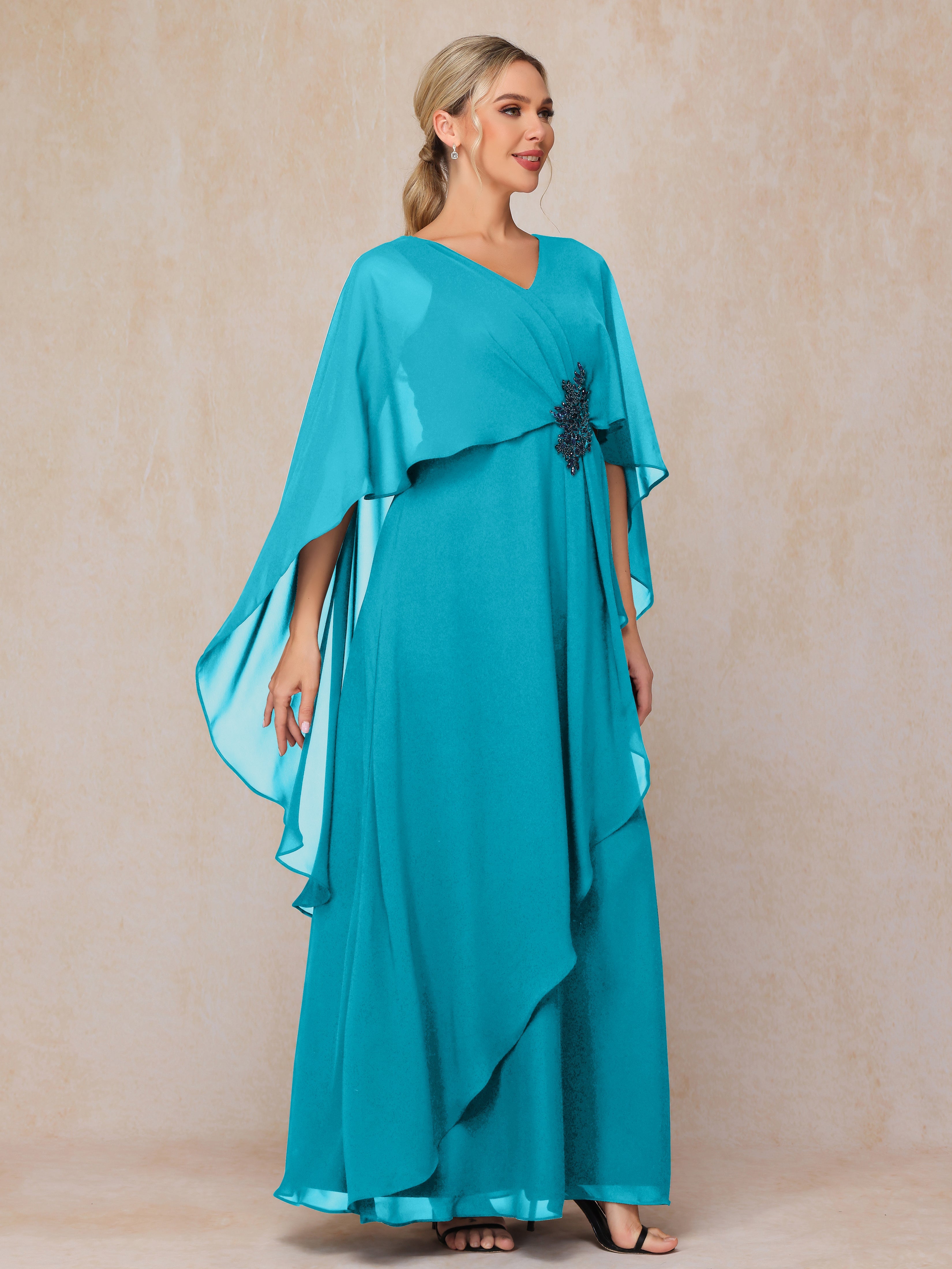 V Neck A Line Chiffon Mother Of The  Groom Dress