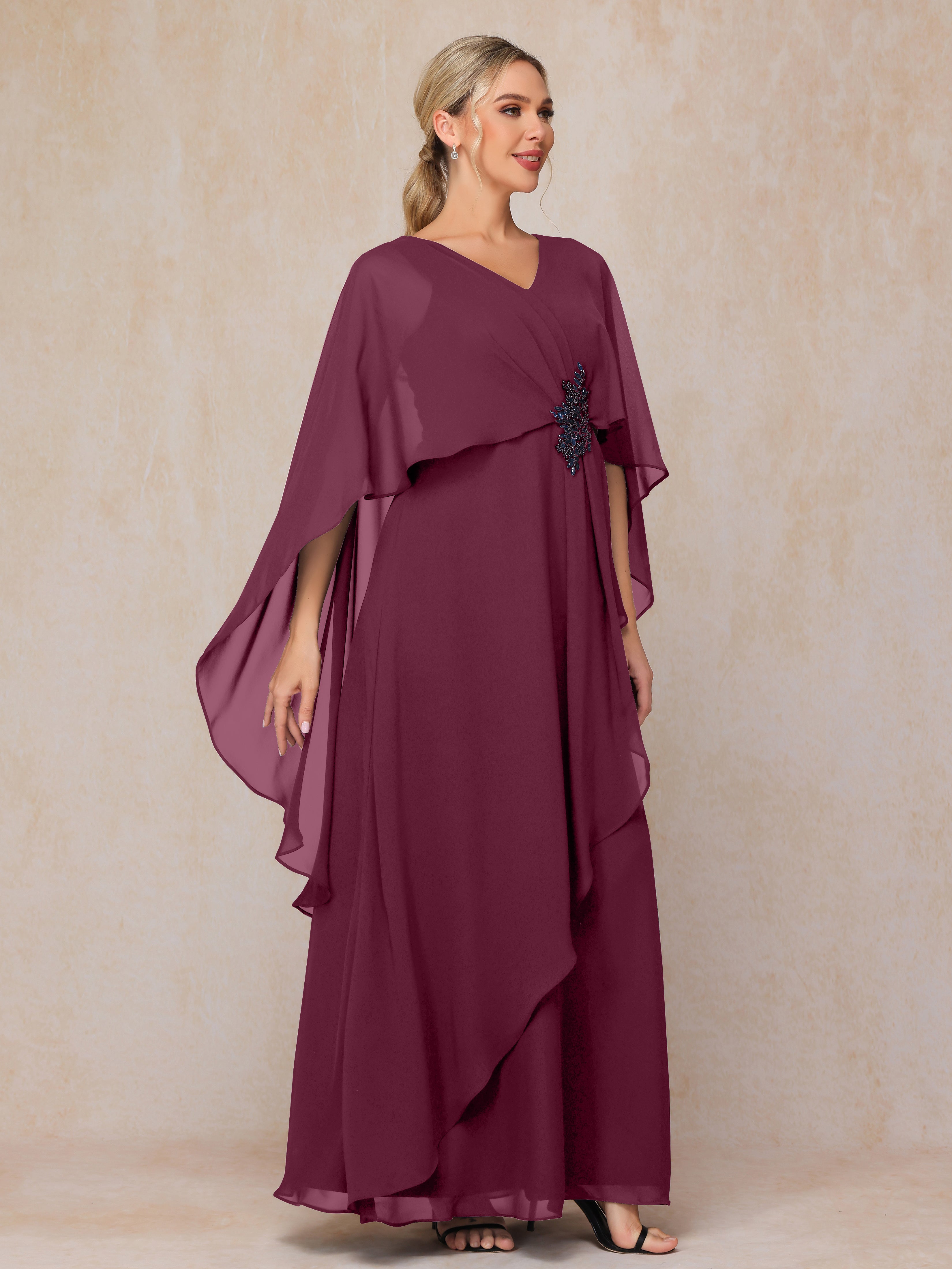 V Neck A Line Chiffon Mother Of The  Groom Dress