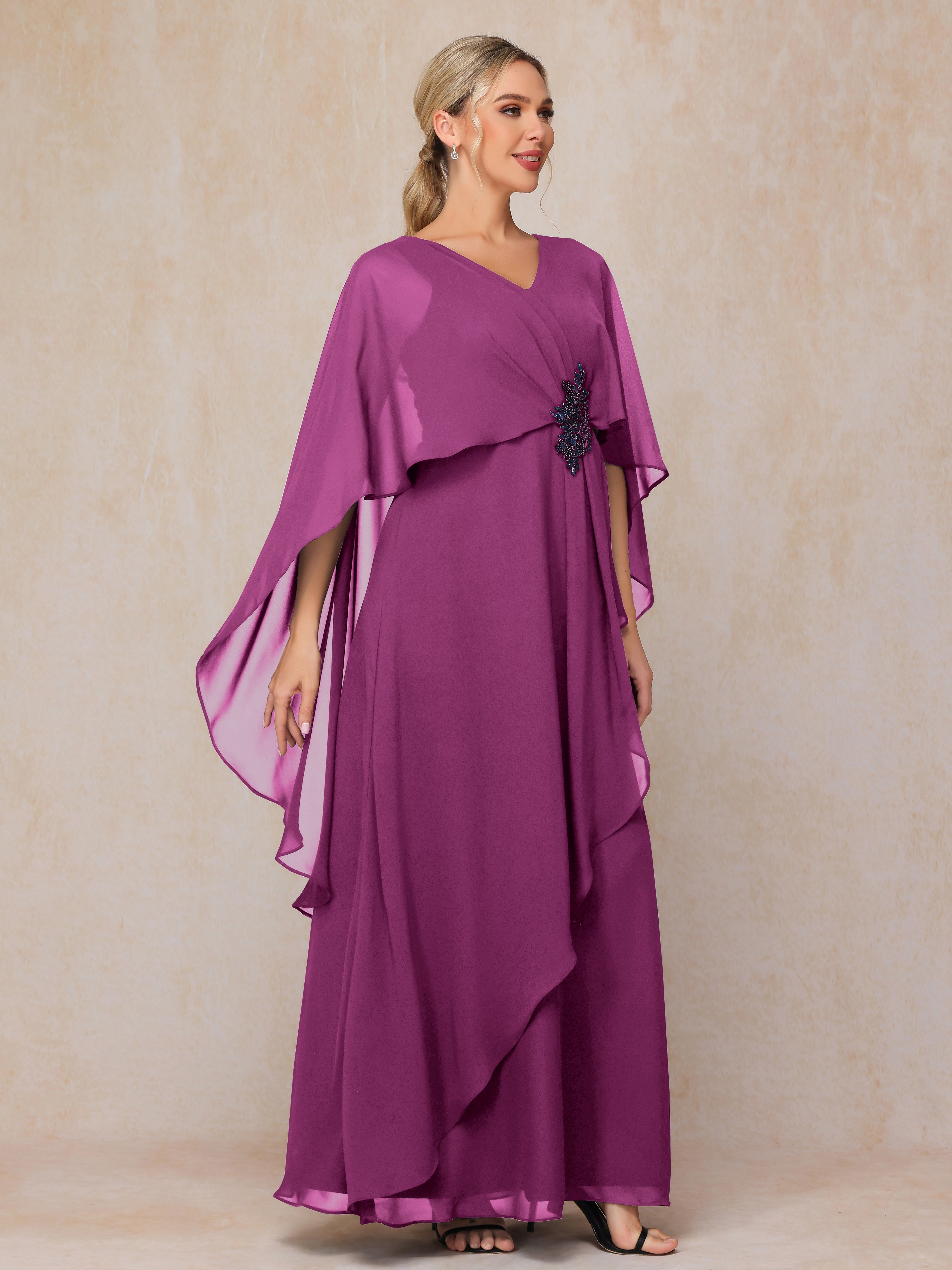 V Neck A Line Chiffon Mother Of The  Groom Dress