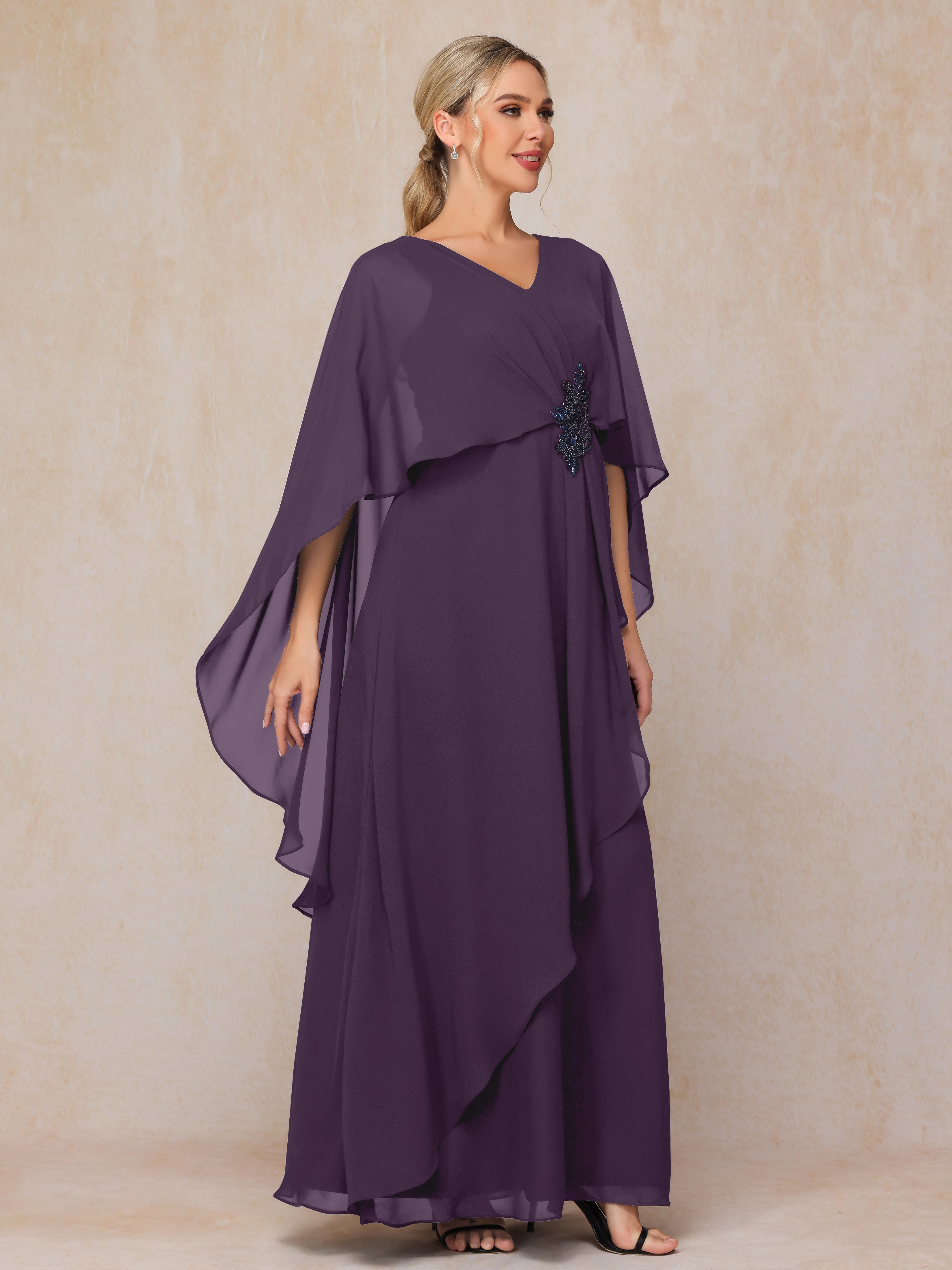 V Neck A Line Chiffon Mother Of The  Groom Dress