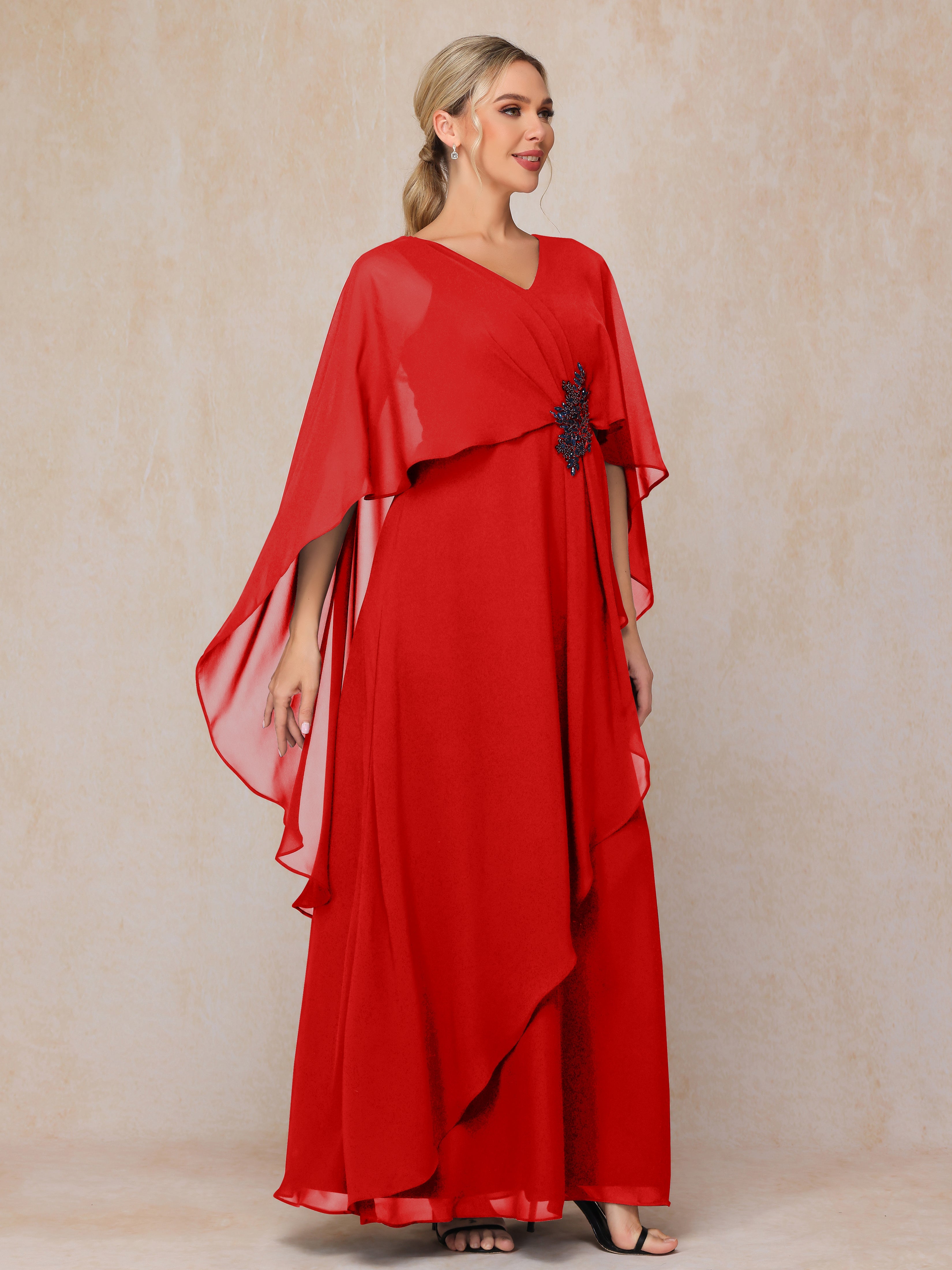 V Neck A Line Chiffon Mother Of The  Groom Dress