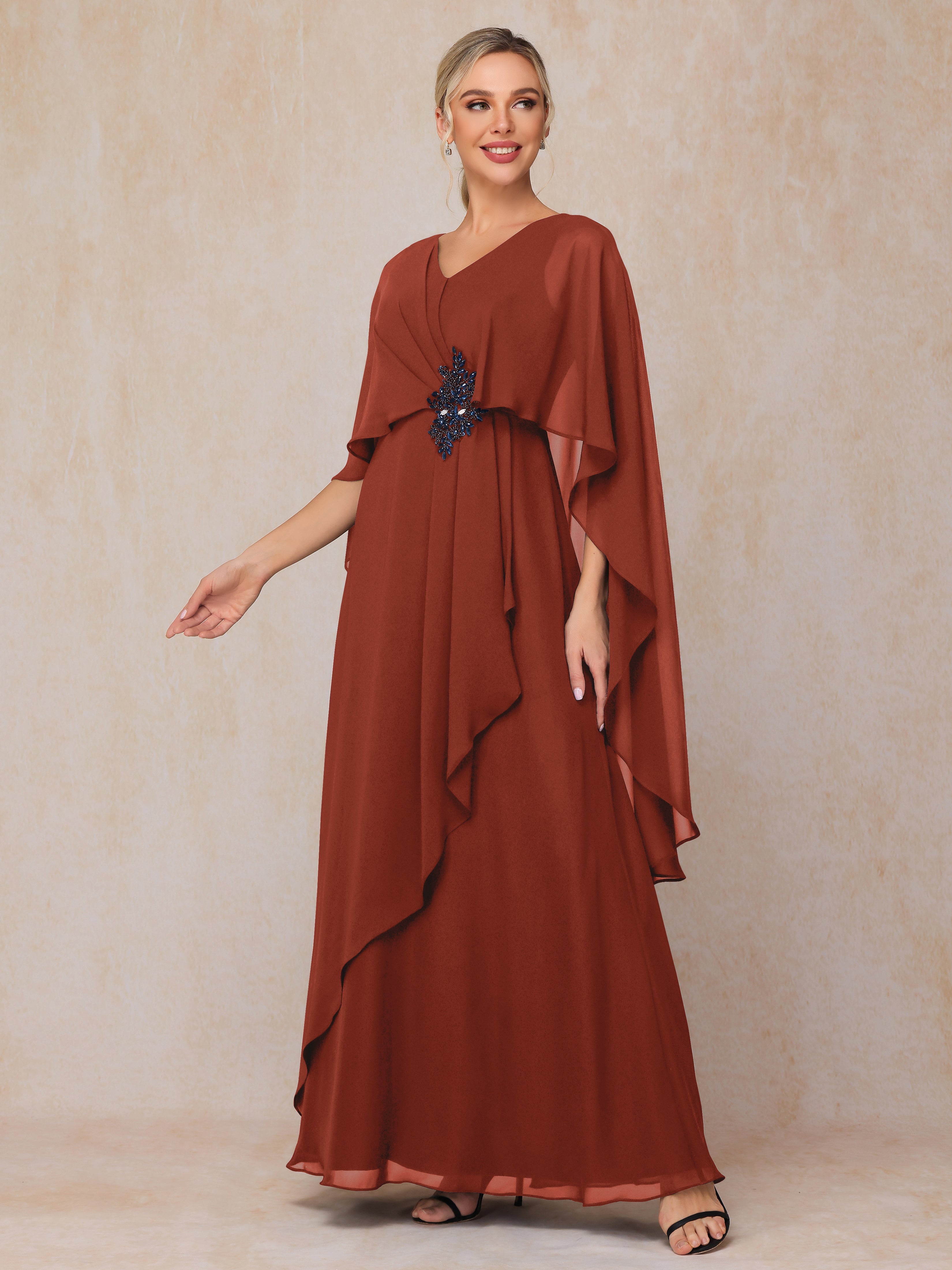 V Neck A Line Chiffon Mother Of The  Groom Dress