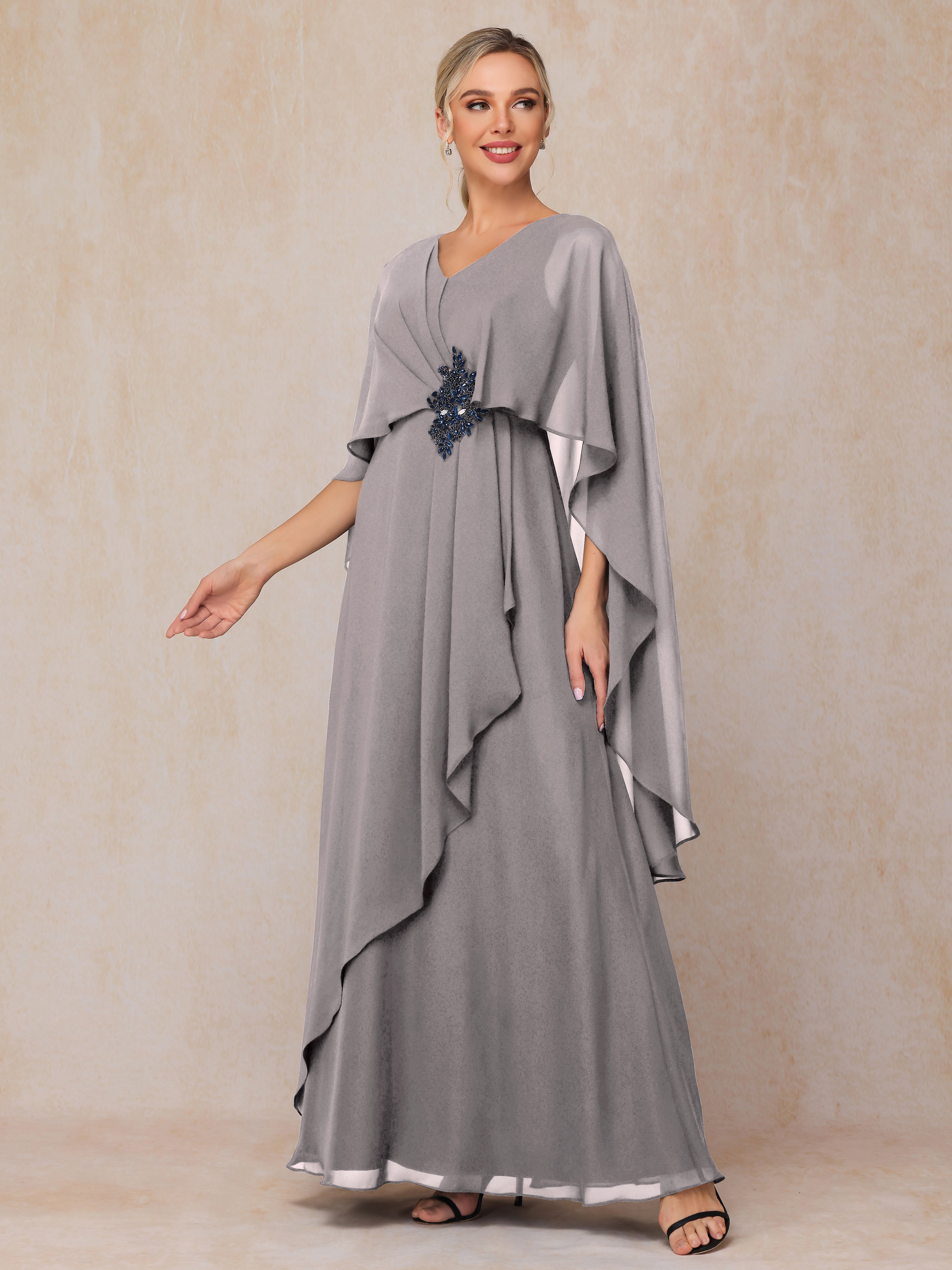 V Neck A Line Chiffon Mother Of The  Groom Dress