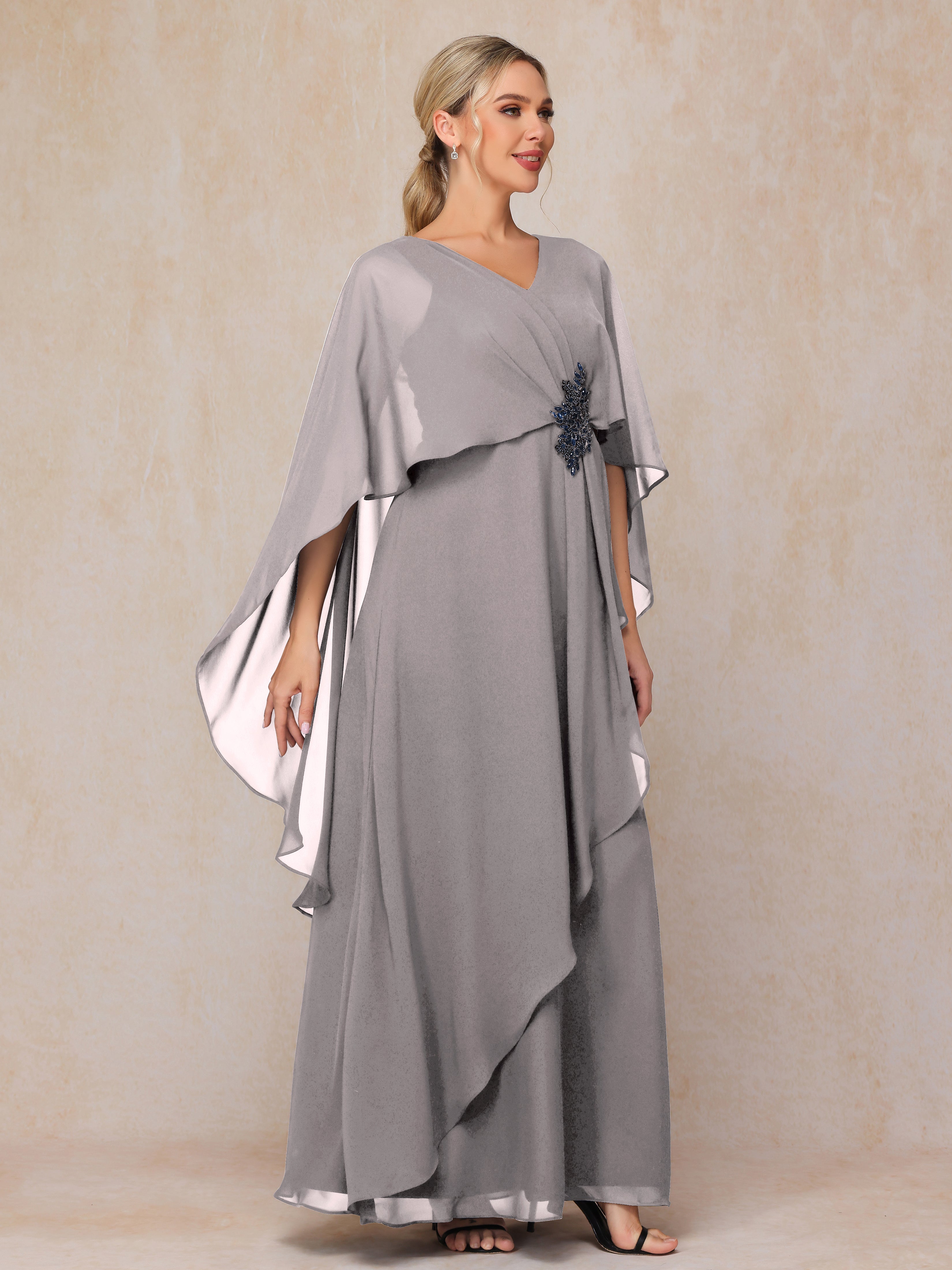 V Neck A Line Chiffon Mother Of The  Groom Dress