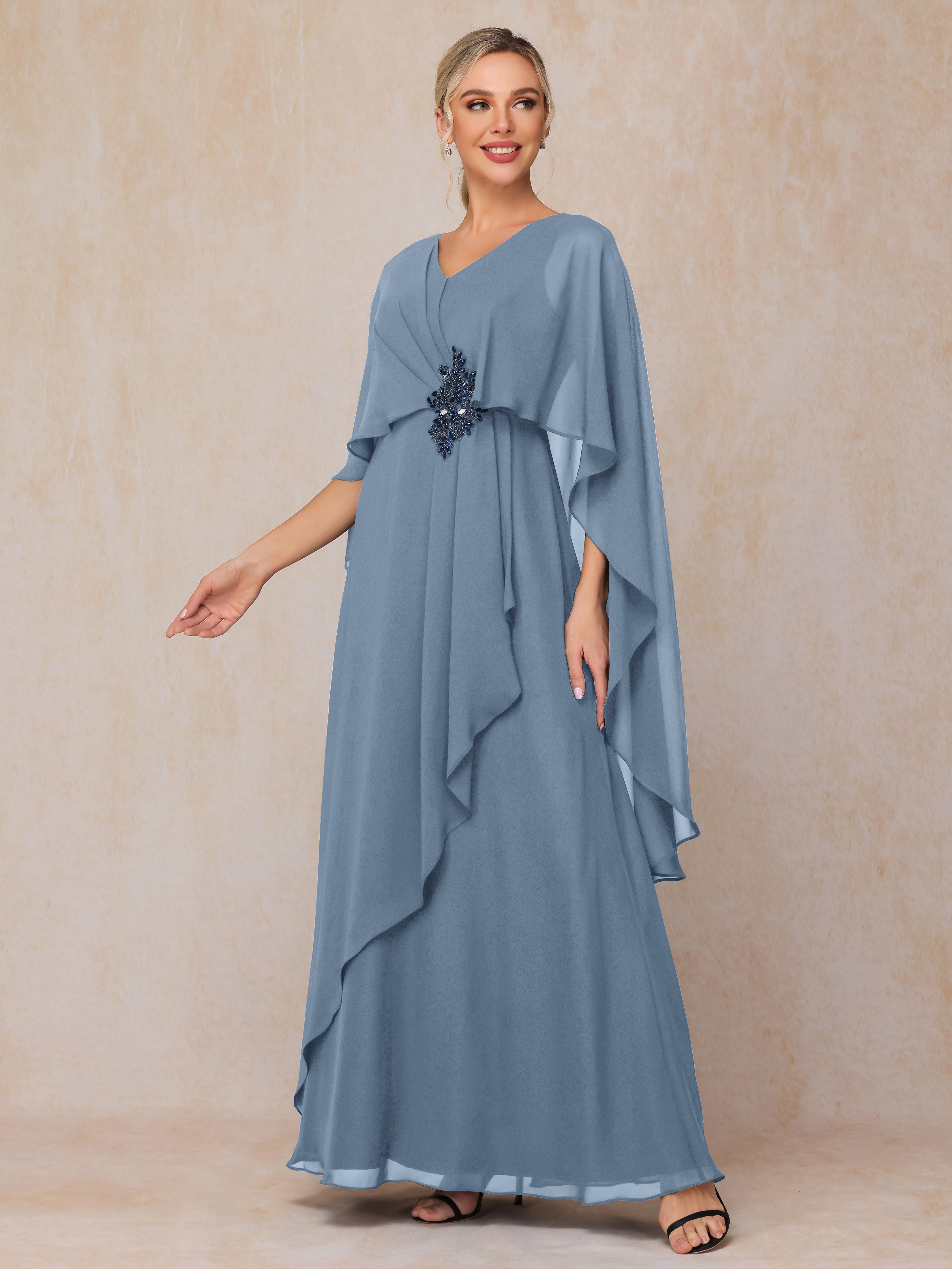 V Neck A Line Chiffon Mother Of The  Groom Dress