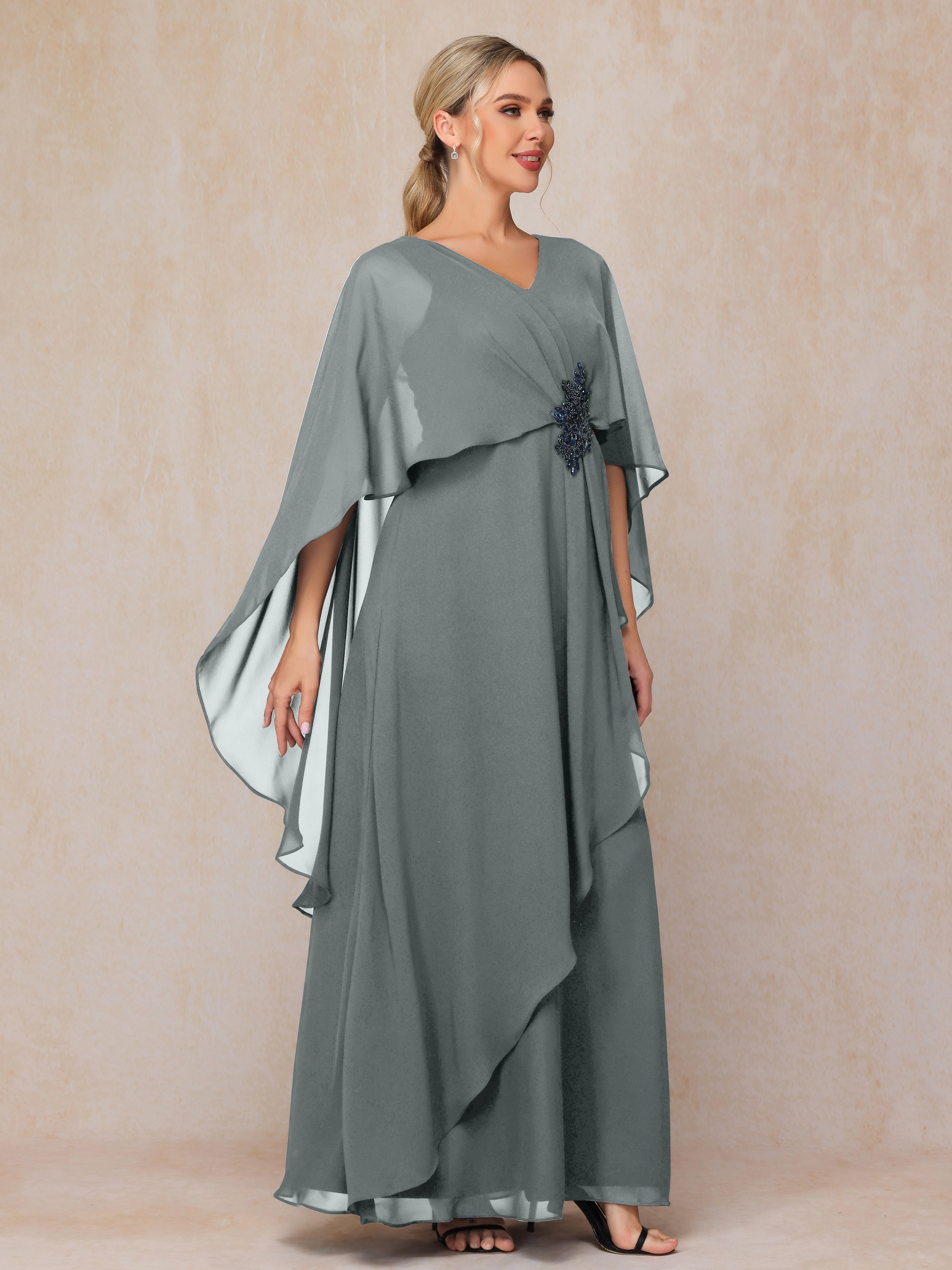 V Neck A Line Chiffon Mother Of The  Groom Dress