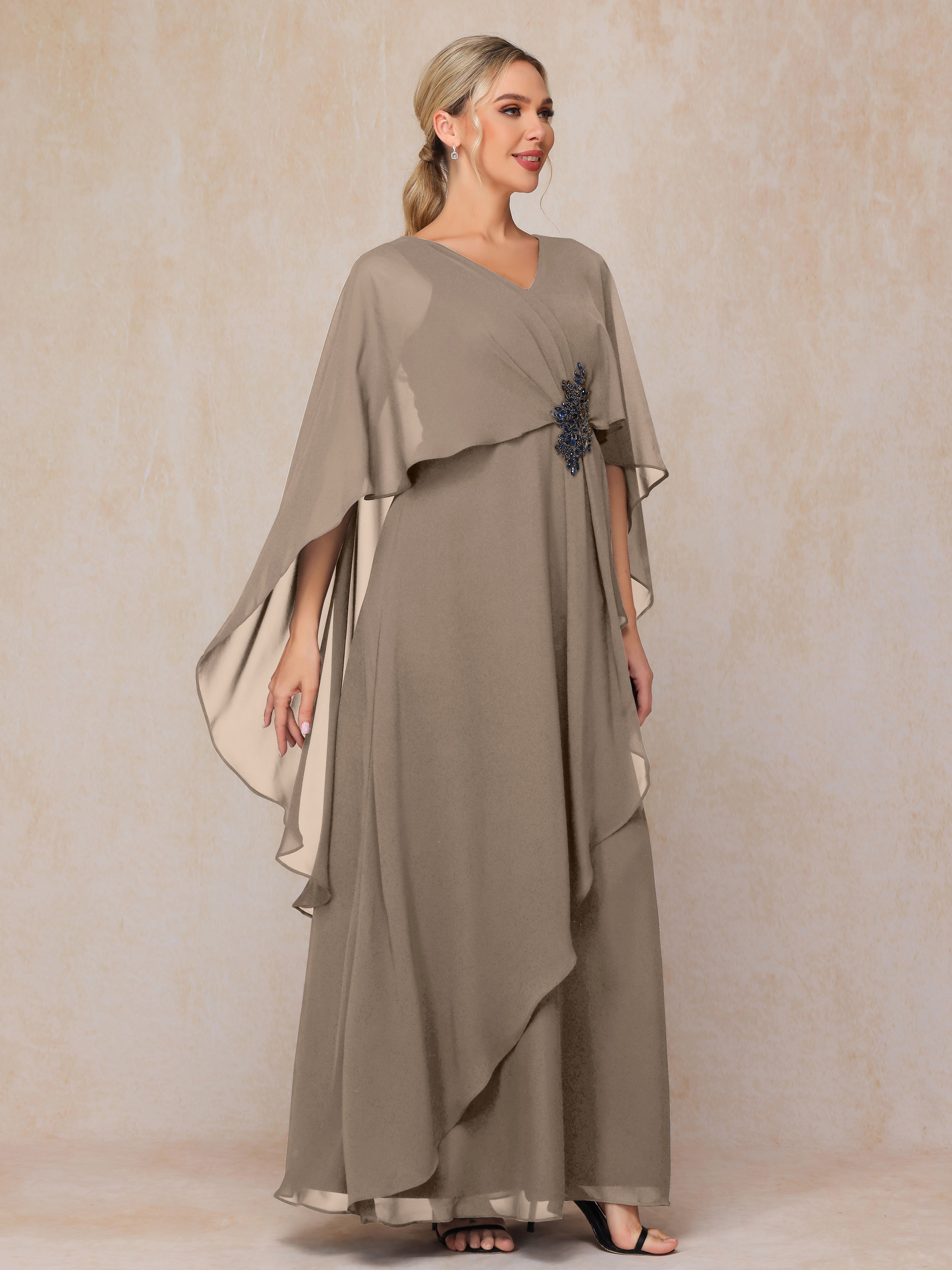 V Neck A Line Chiffon Mother Of The  Groom Dress