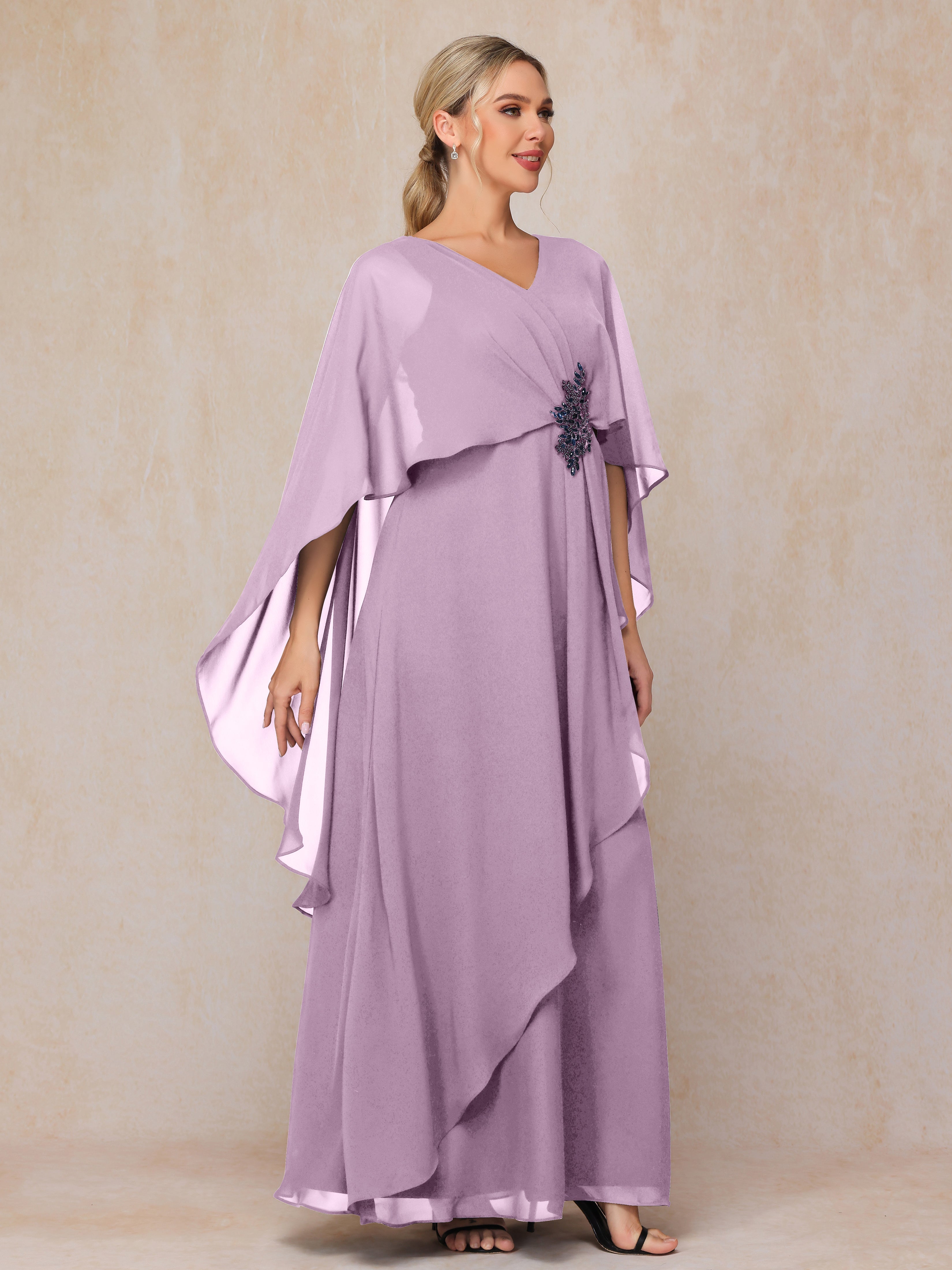 V Neck A Line Chiffon Mother Of The  Groom Dress