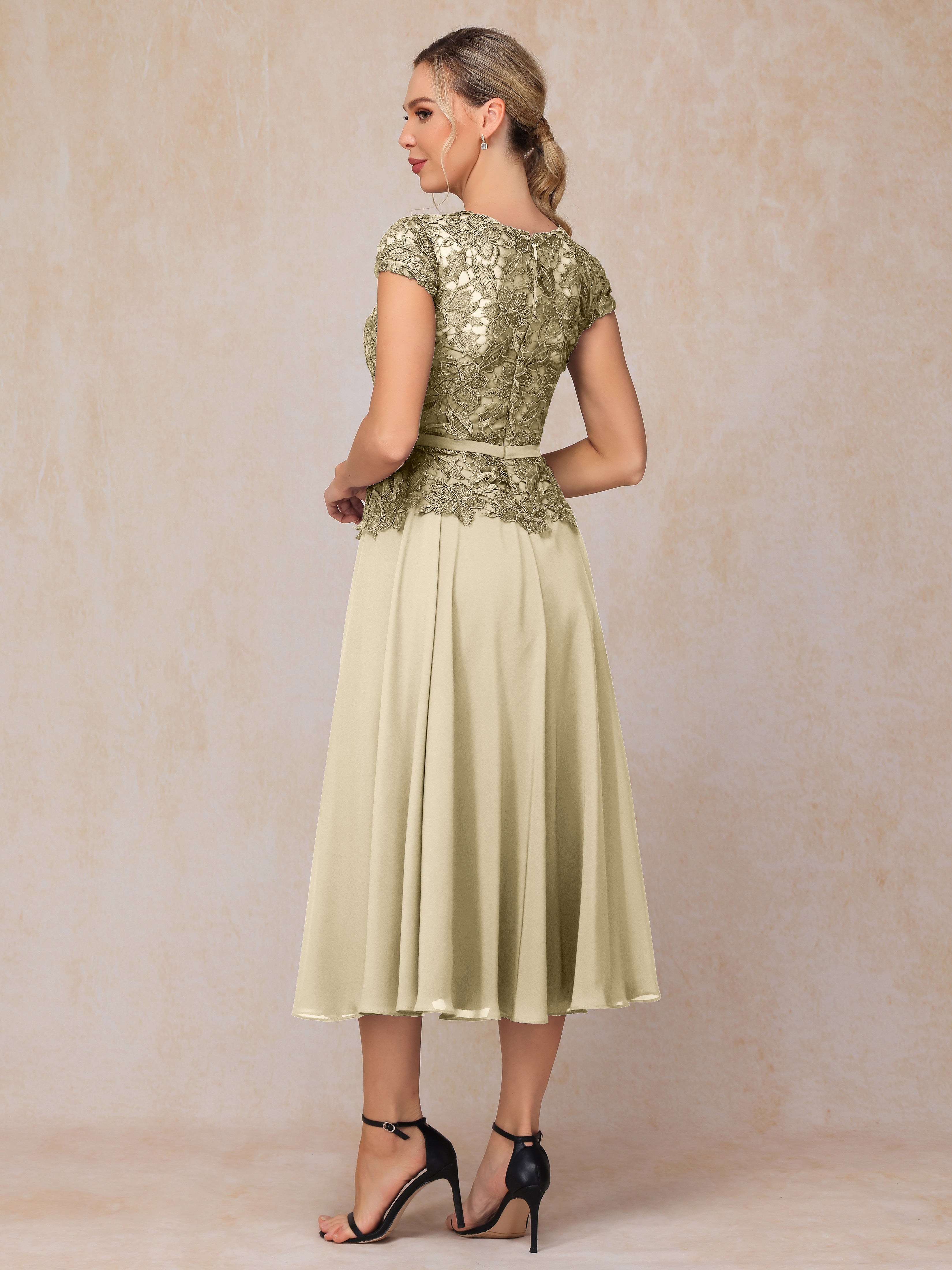 Cap Sleeves Tea Length Chiffon Mother Of The  Groom Dress