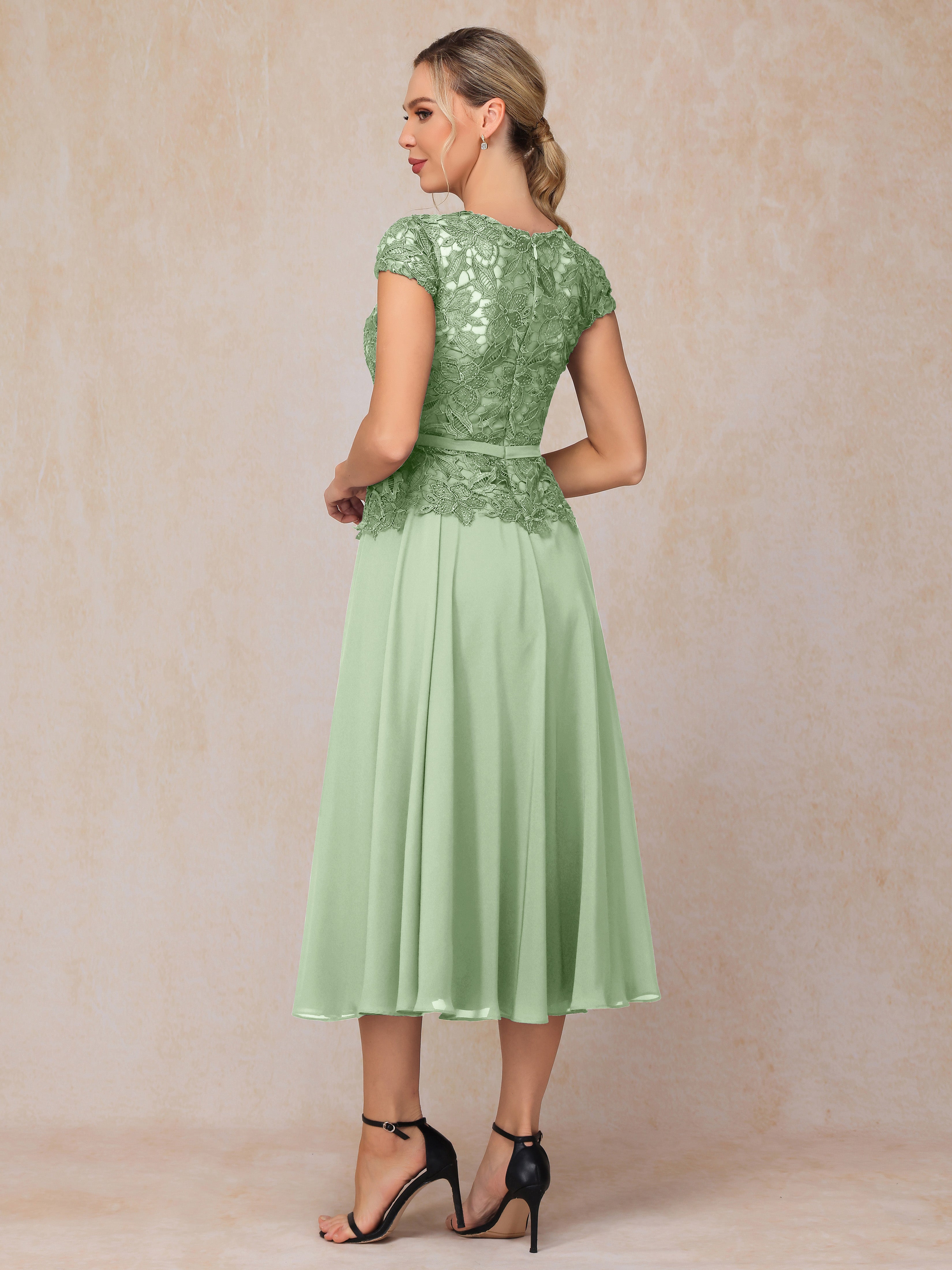 Cap Sleeves Tea Length Chiffon Mother Of The  Groom Dress