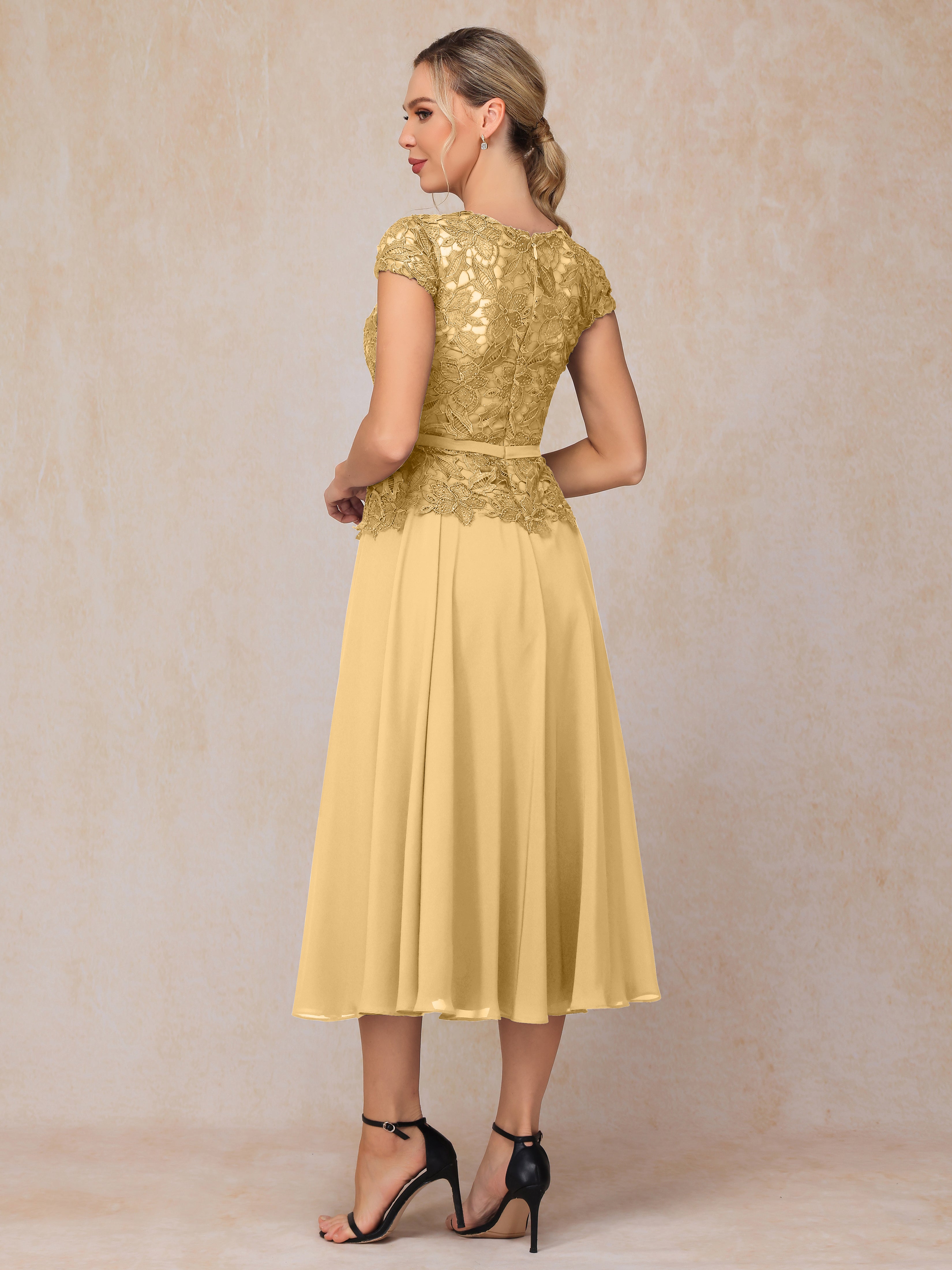 Cap Sleeves Tea Length Chiffon Mother Of The  Groom Dress