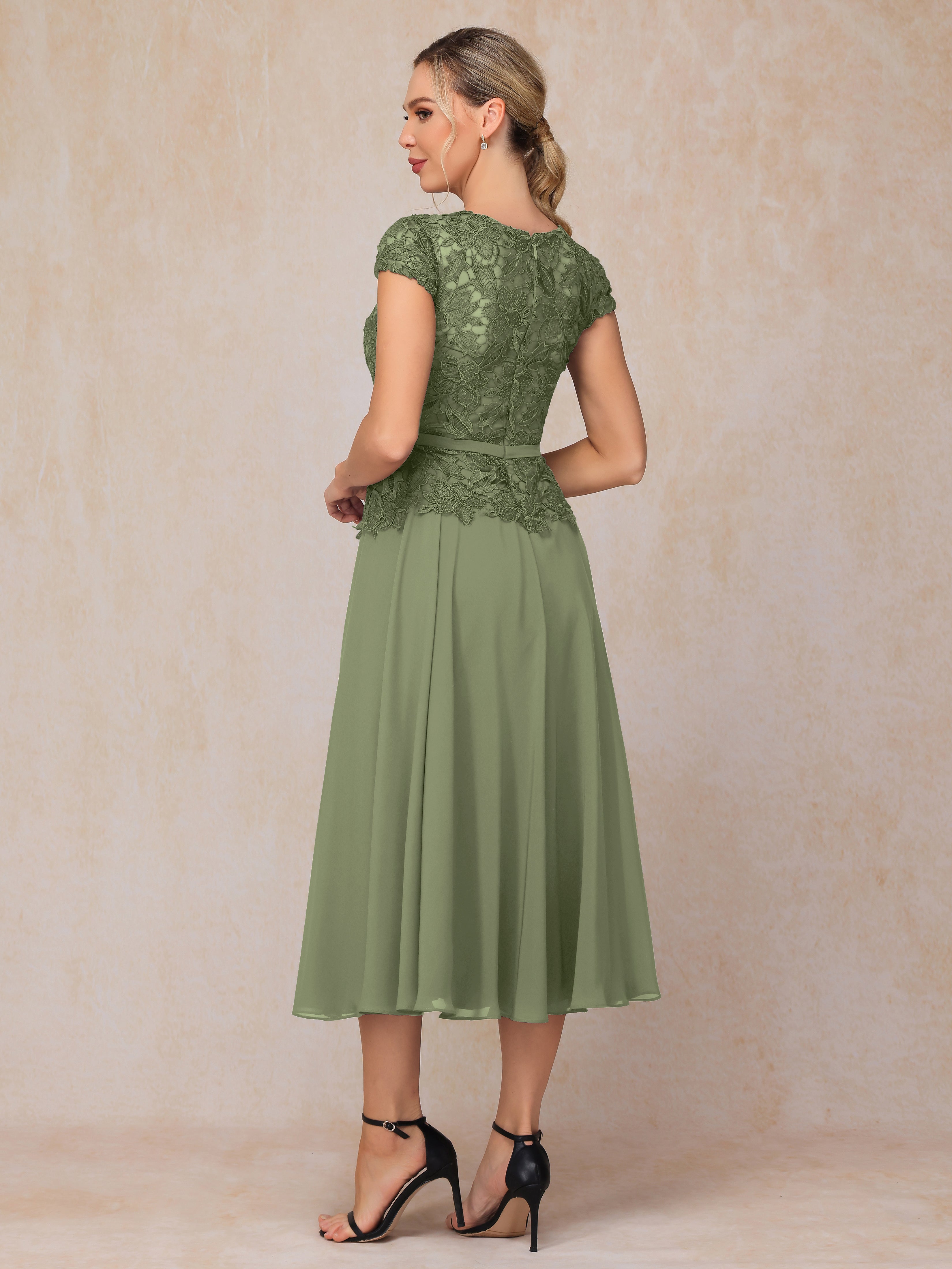 Cap Sleeves Tea Length Chiffon Mother Of The  Groom Dress