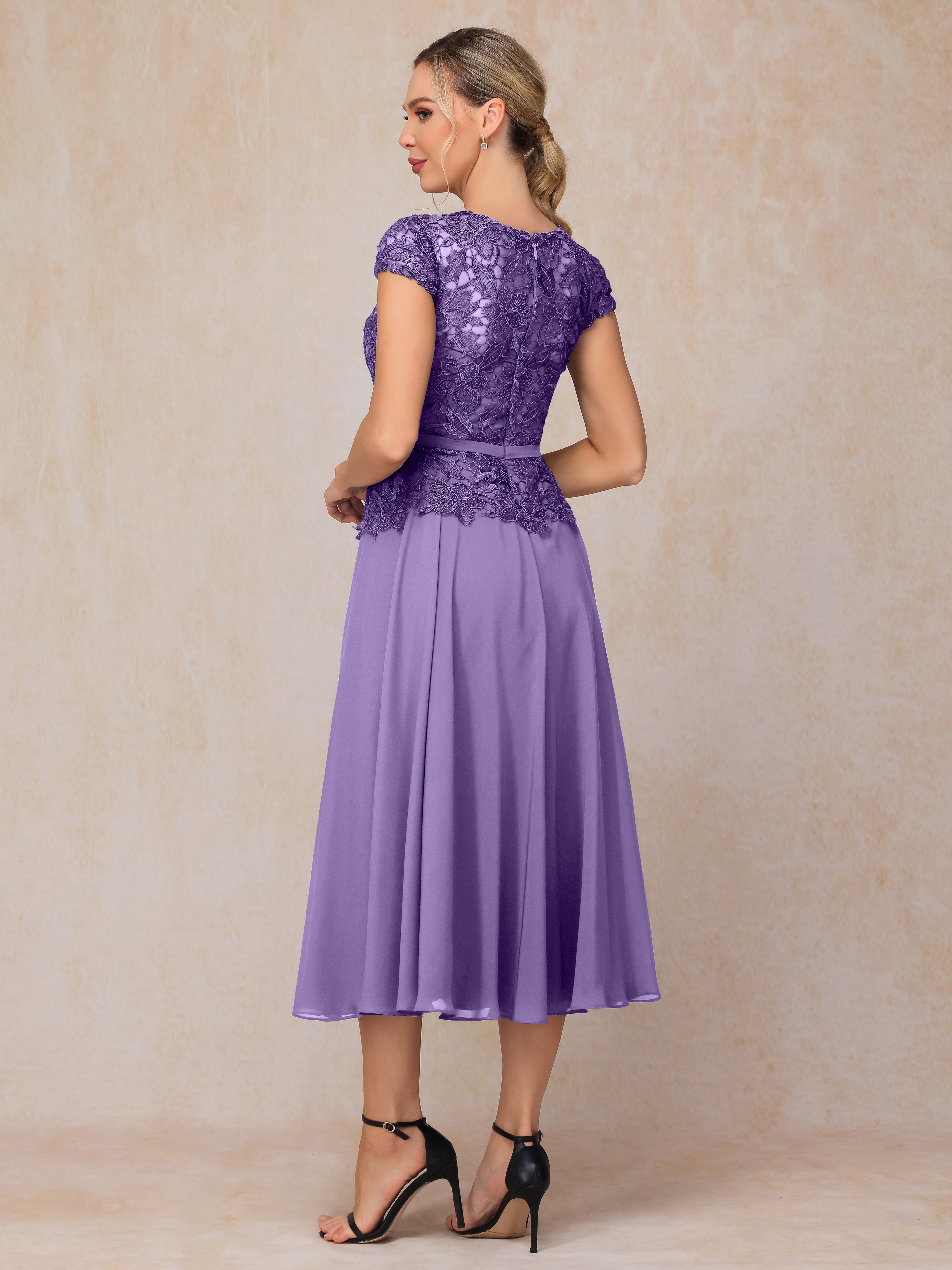 Cap Sleeves Tea Length Chiffon Mother Of The  Groom Dress