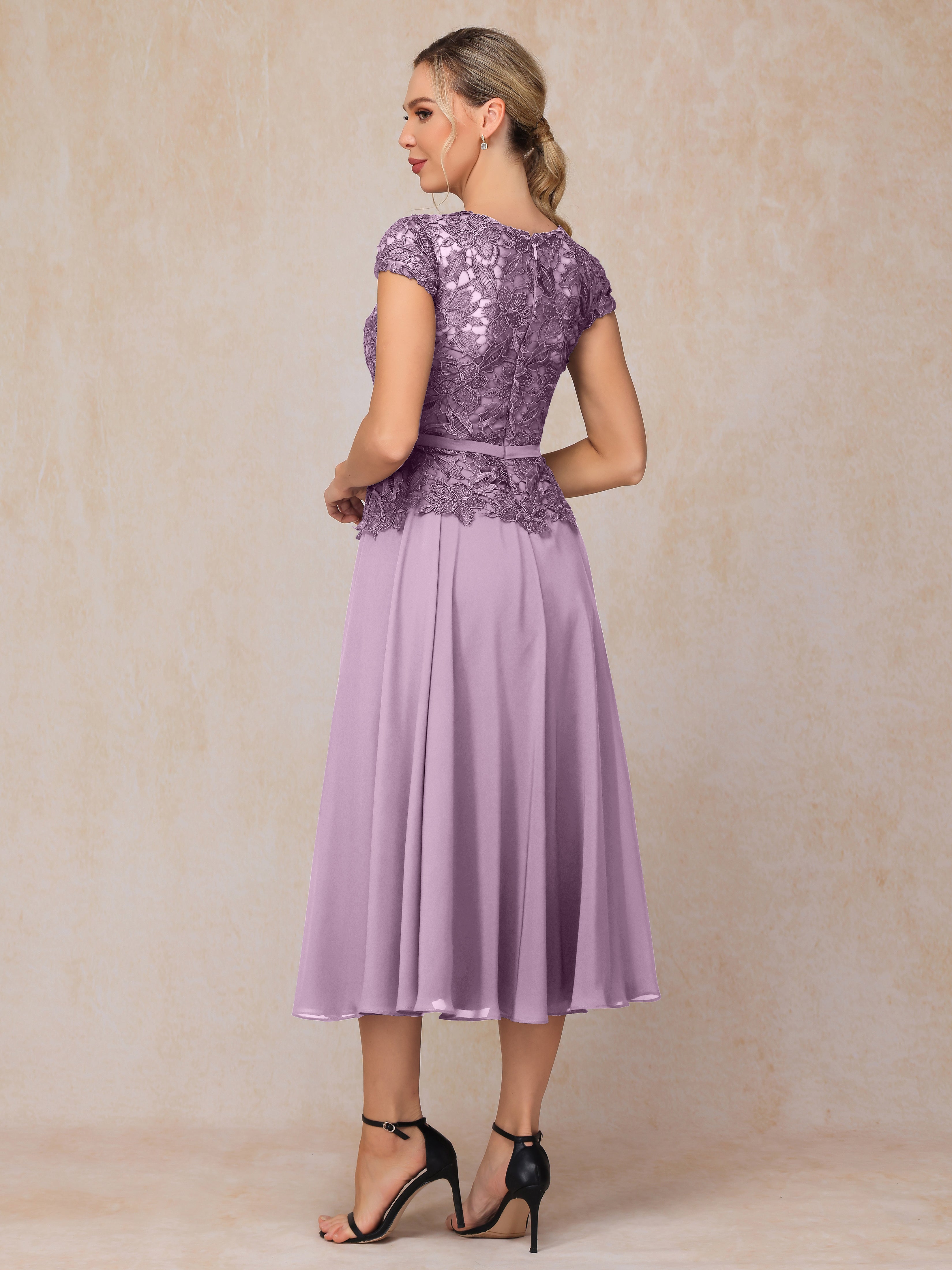 Cap Sleeves Tea Length Chiffon Mother Of The  Groom Dress