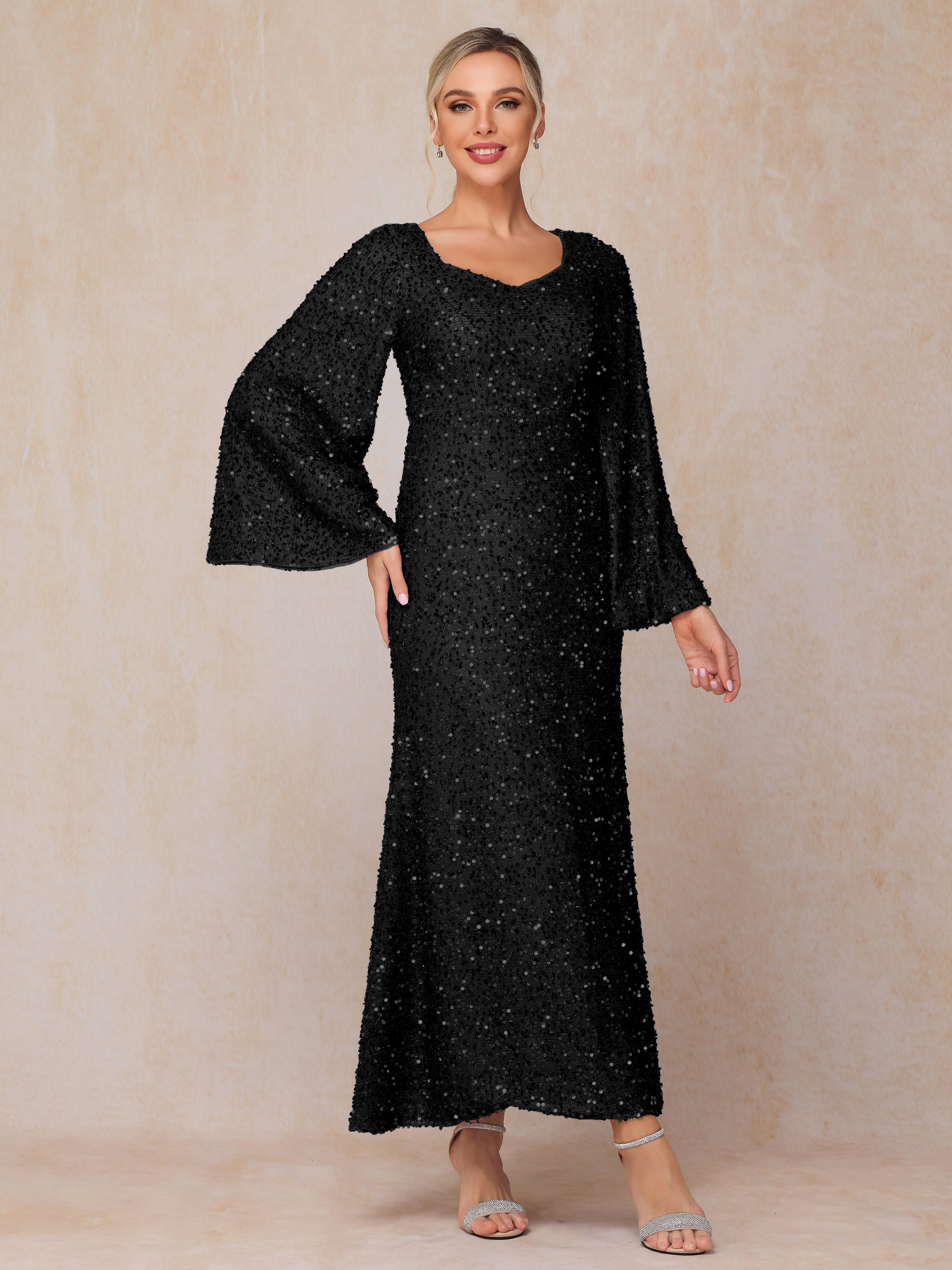 Long Sleeves Sequins Ankle Length Mother Of The  Groom Dress