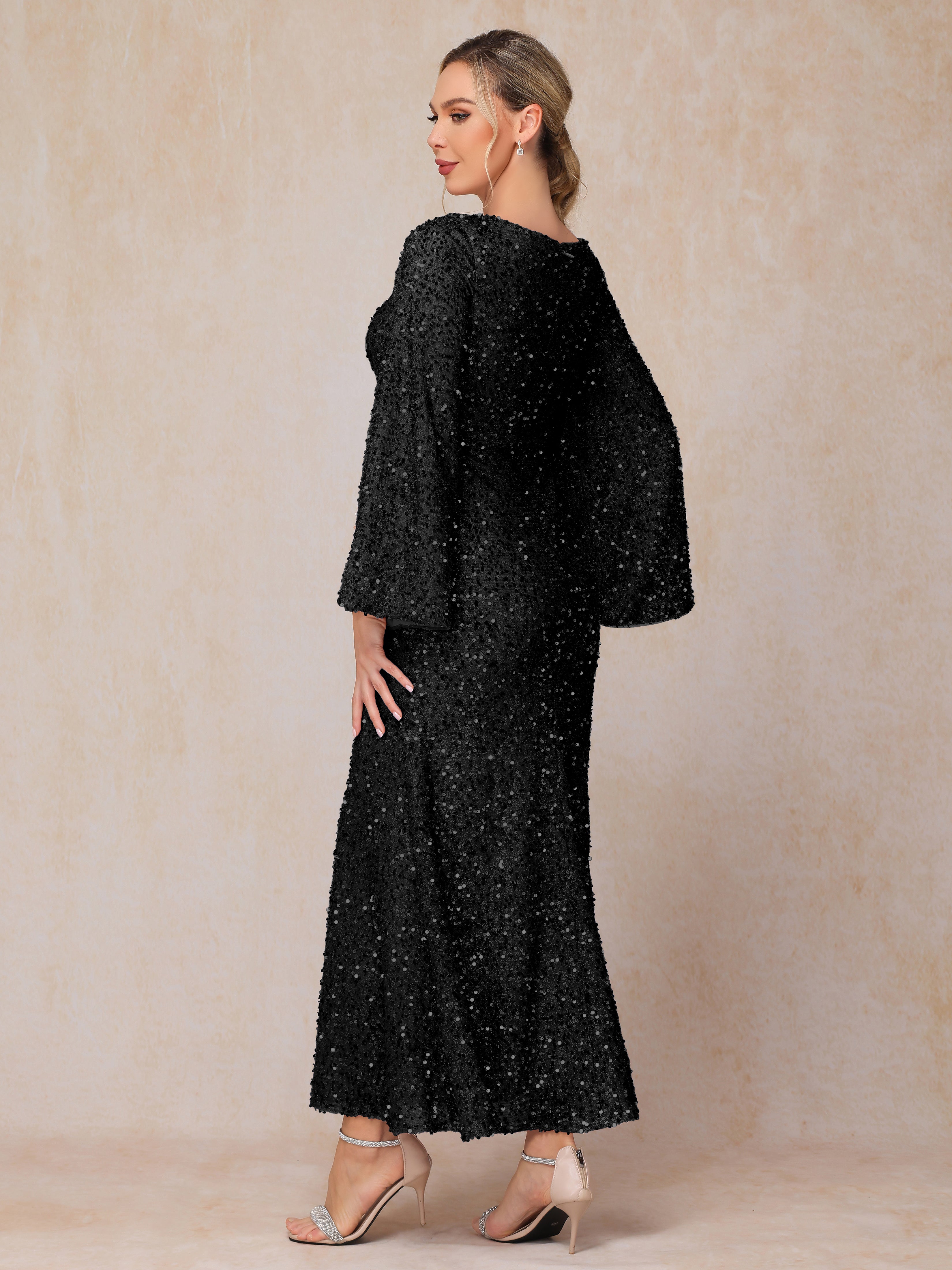 Long Sleeves Sequins Ankle Length Mother Of The Bride Dress