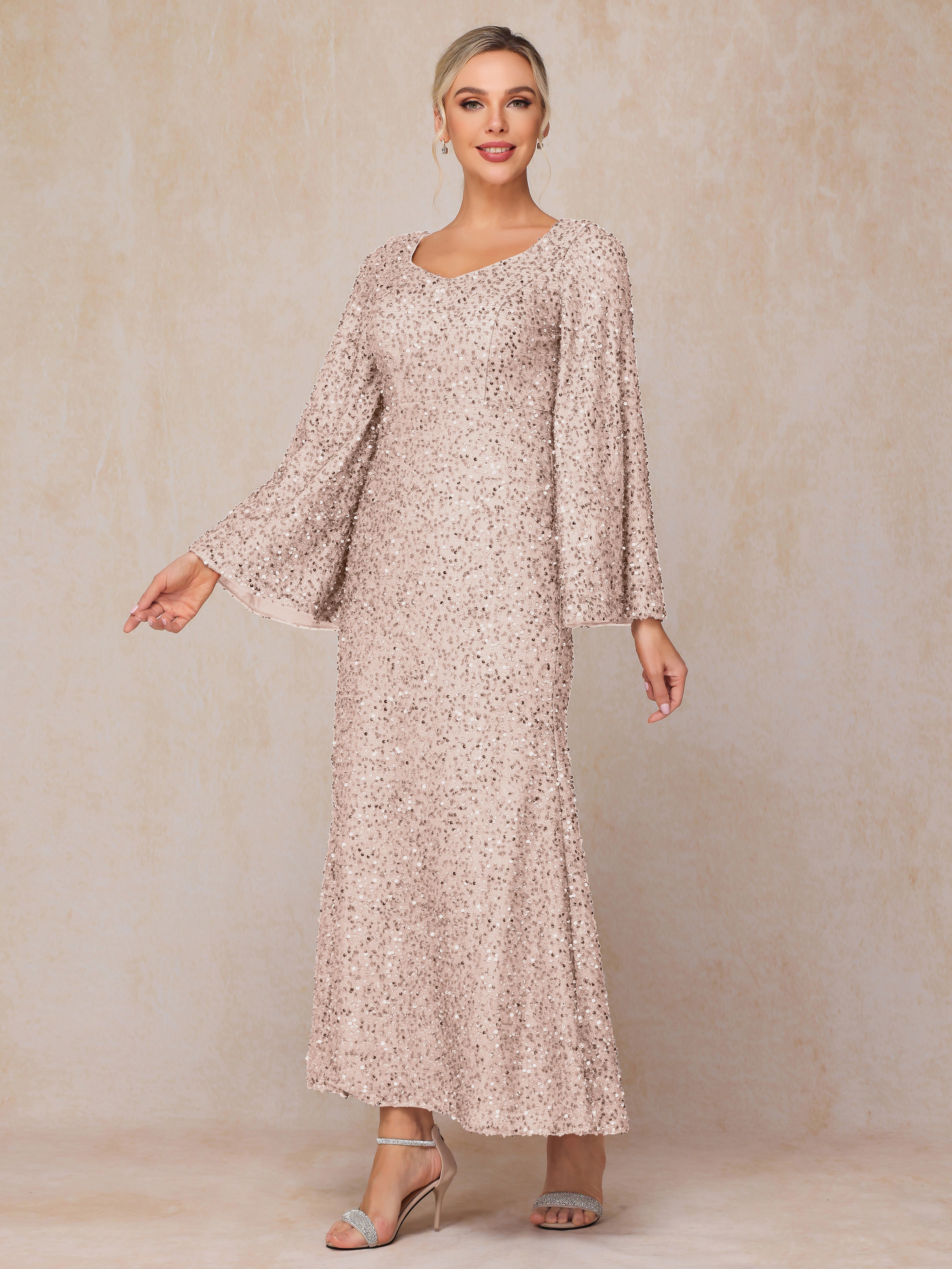 Long Sleeves Sequins Ankle Length Mother Of The Bride Dress