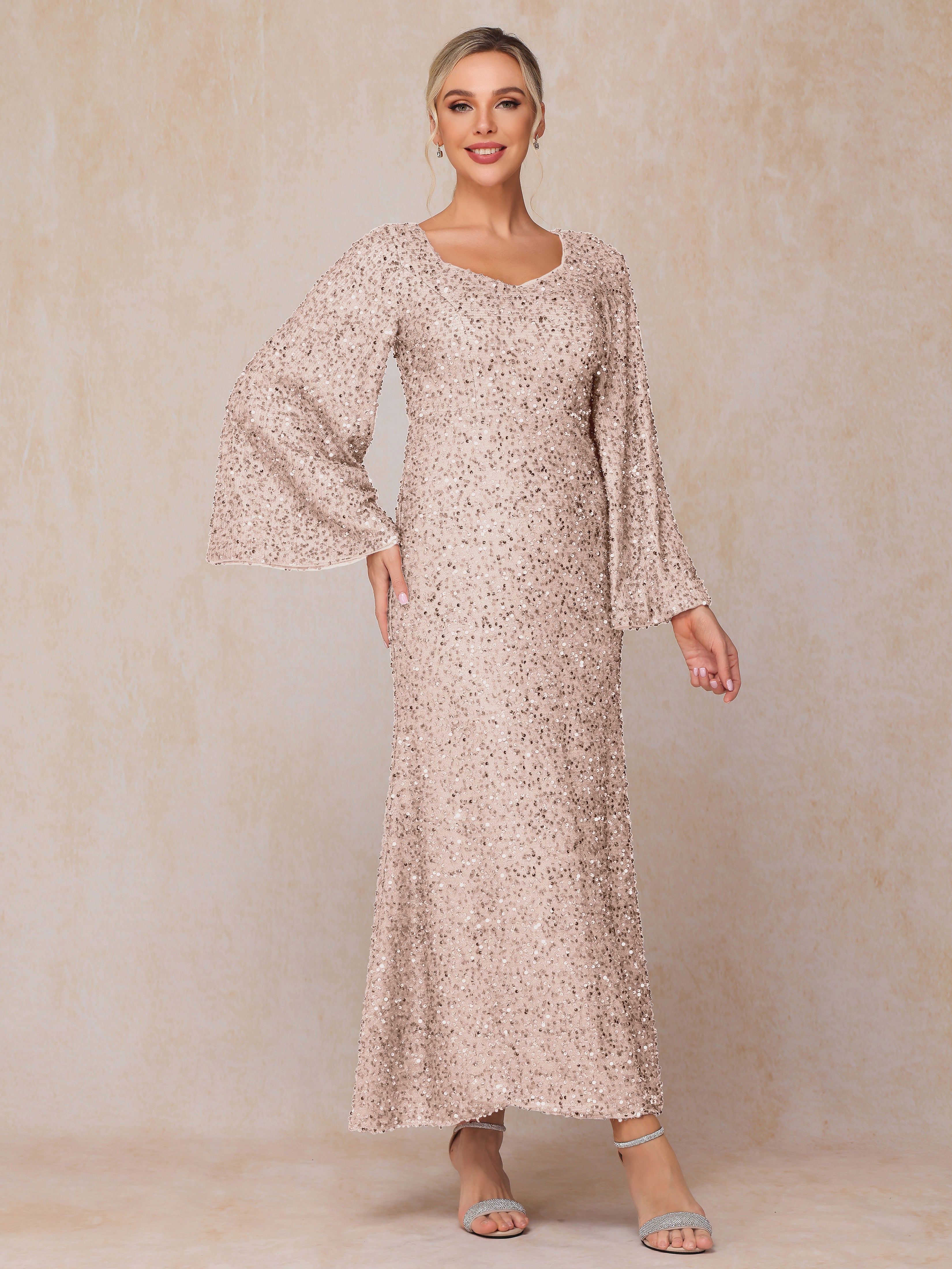 Long Sleeves Sequins Ankle Length Mother Of The  Groom Dress