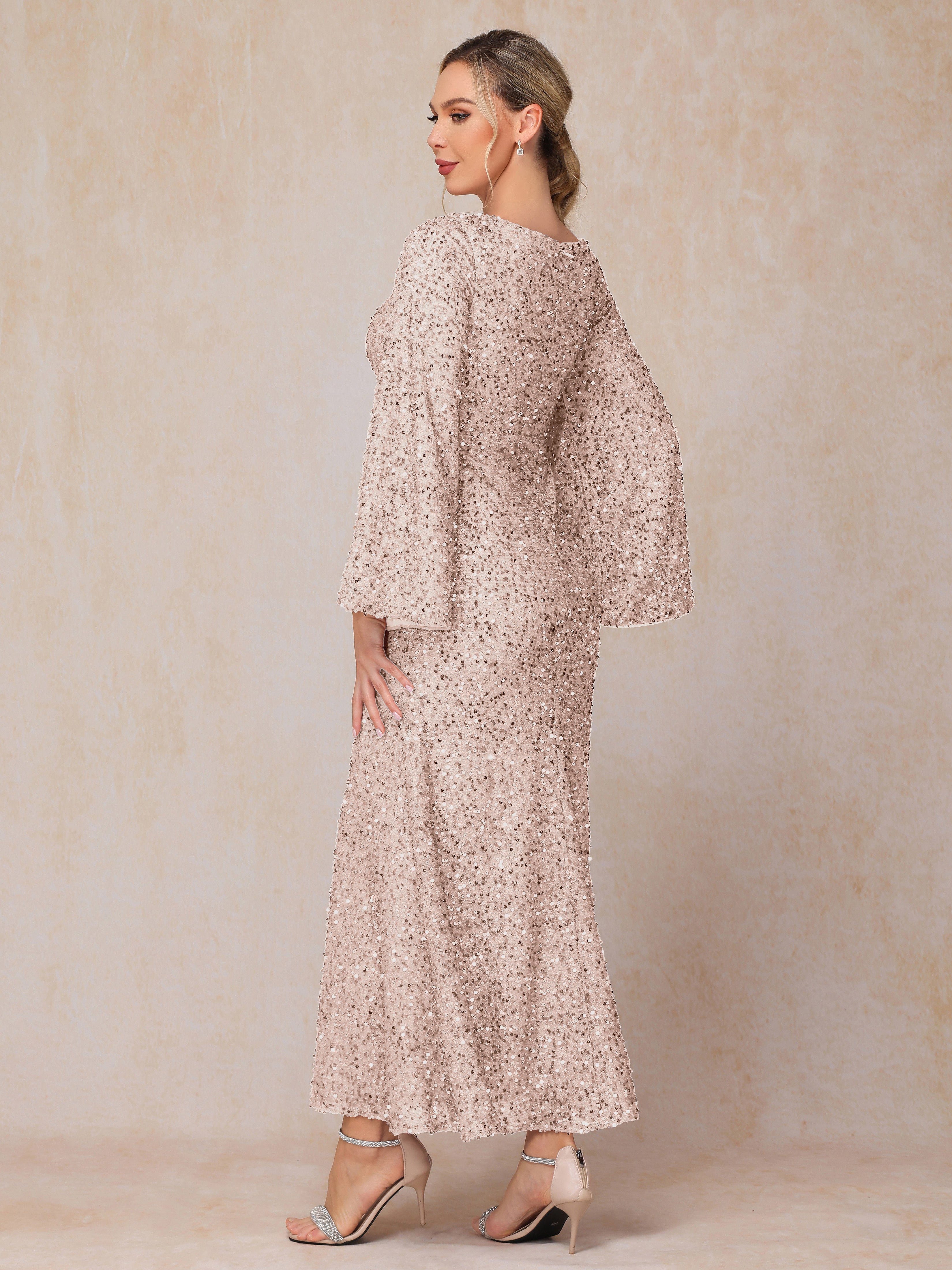 Long Sleeves Sequins Ankle Length Mother Of The Bride Dress