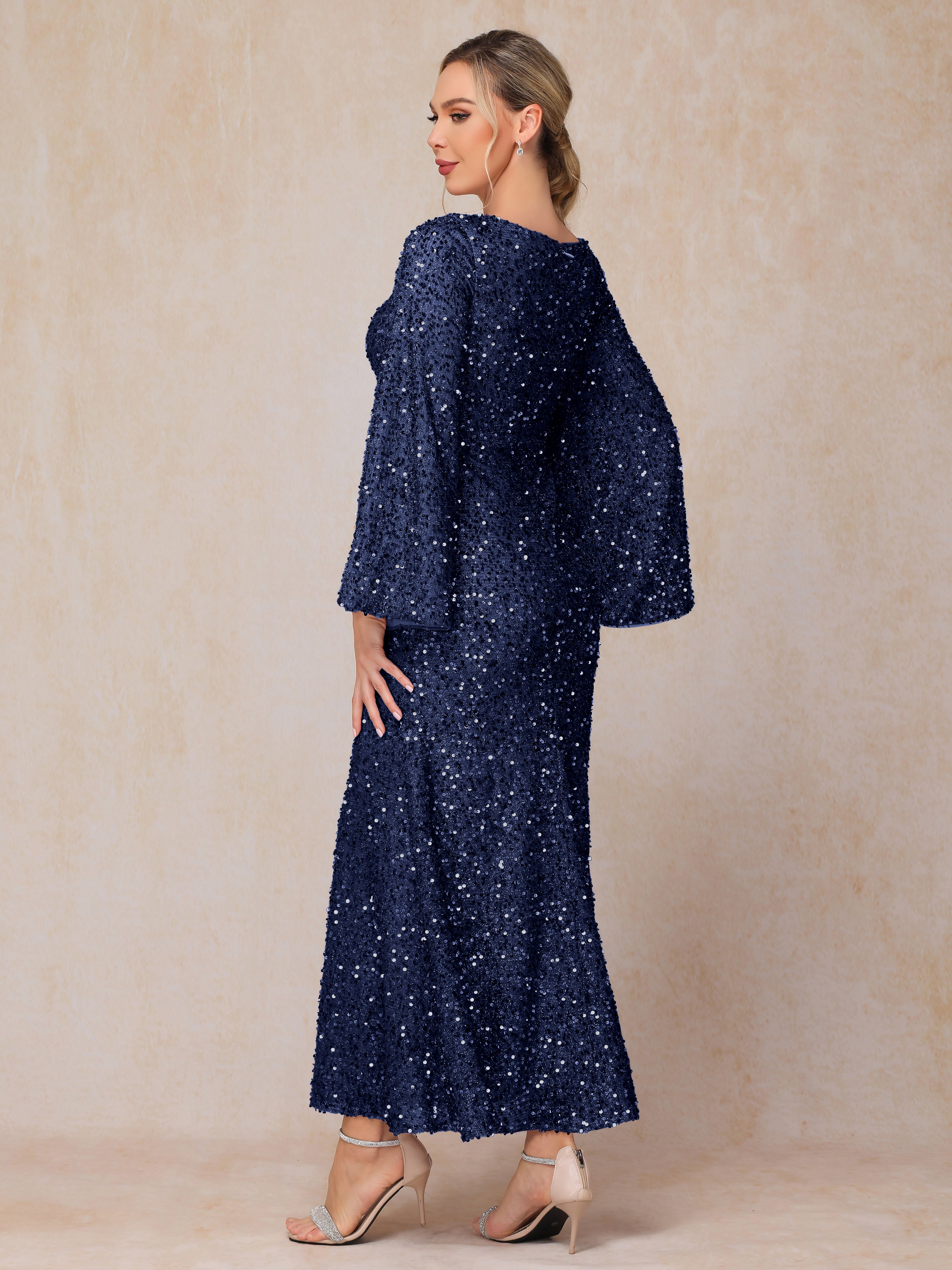 Long Sleeves Sequins Ankle Length Mother Of The Bride Dress