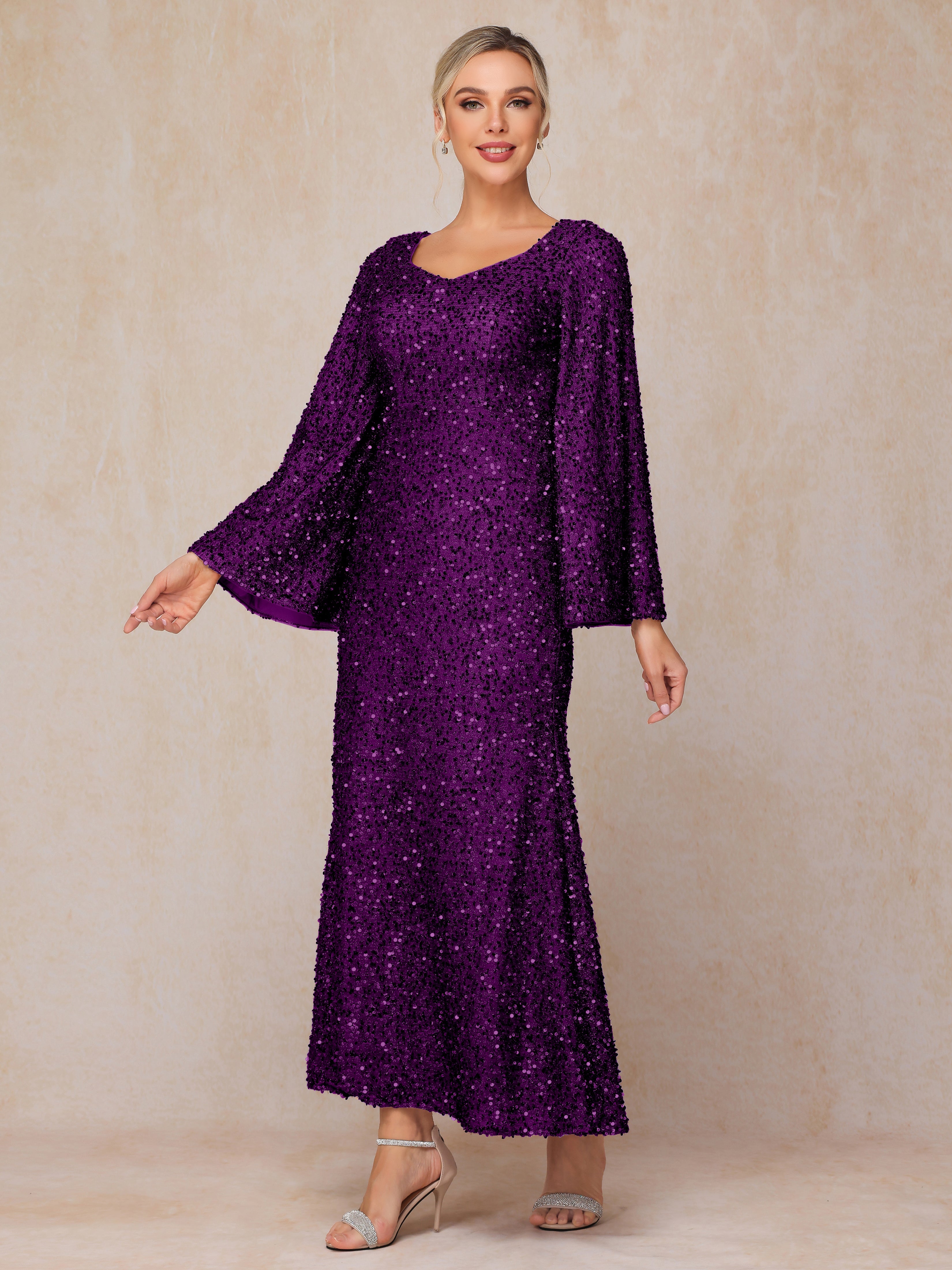 Long Sleeves Sequins Ankle Length Mother Of The  Groom Dress