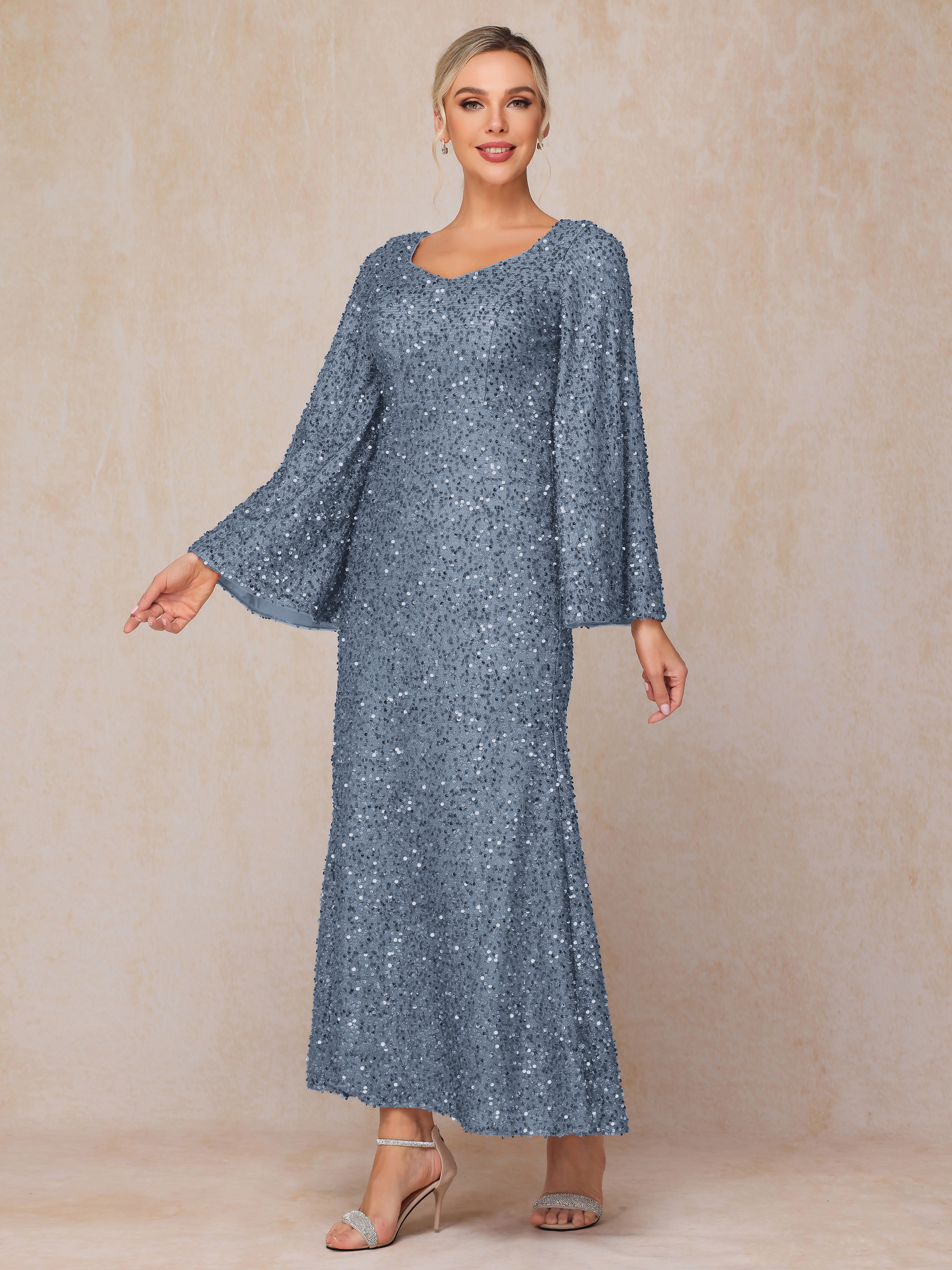 Long Sleeves Sequins Ankle Length Mother Of The  Groom Dress