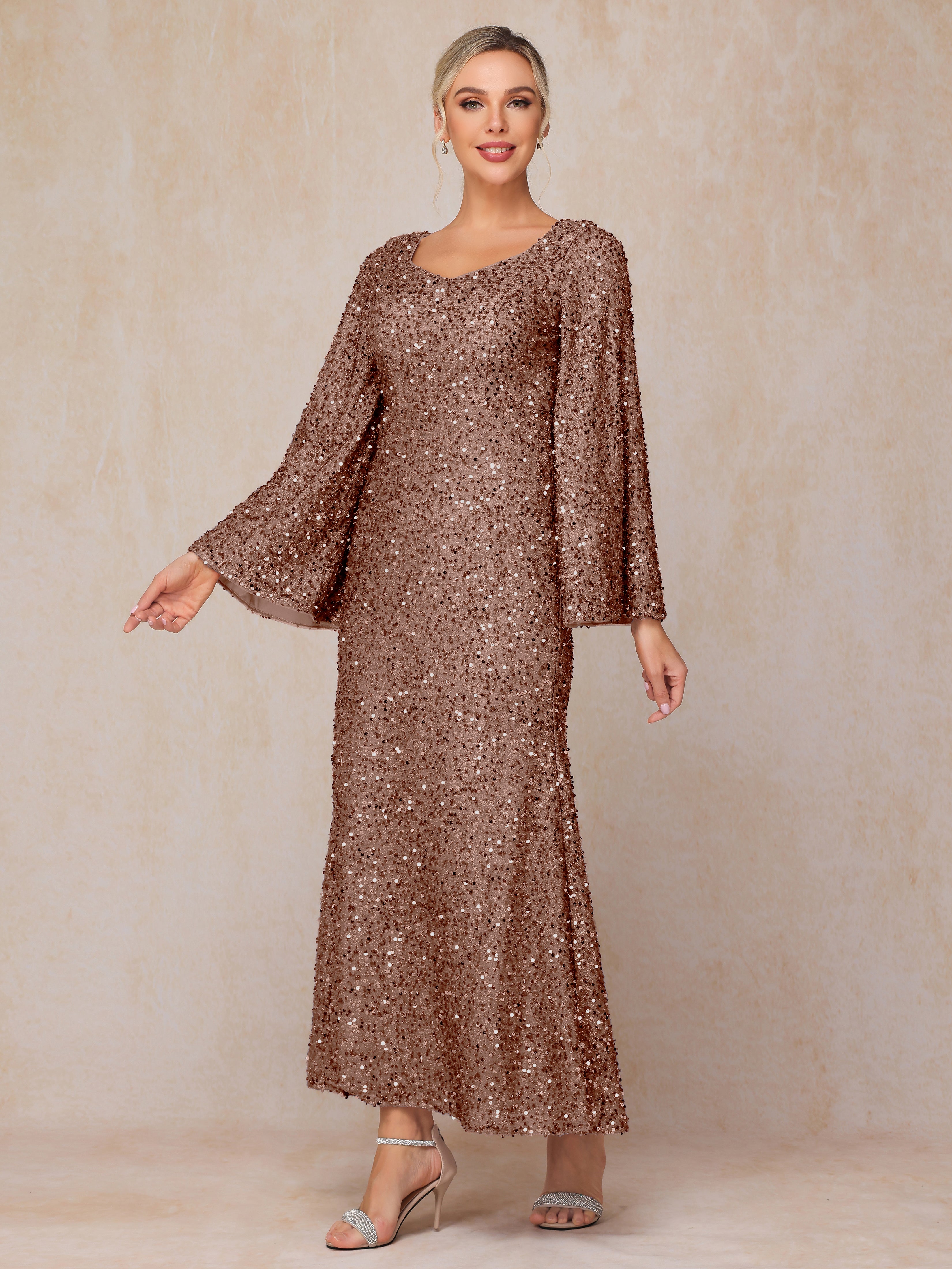 Long Sleeves Sequins Ankle Length Mother Of The Bride Dress