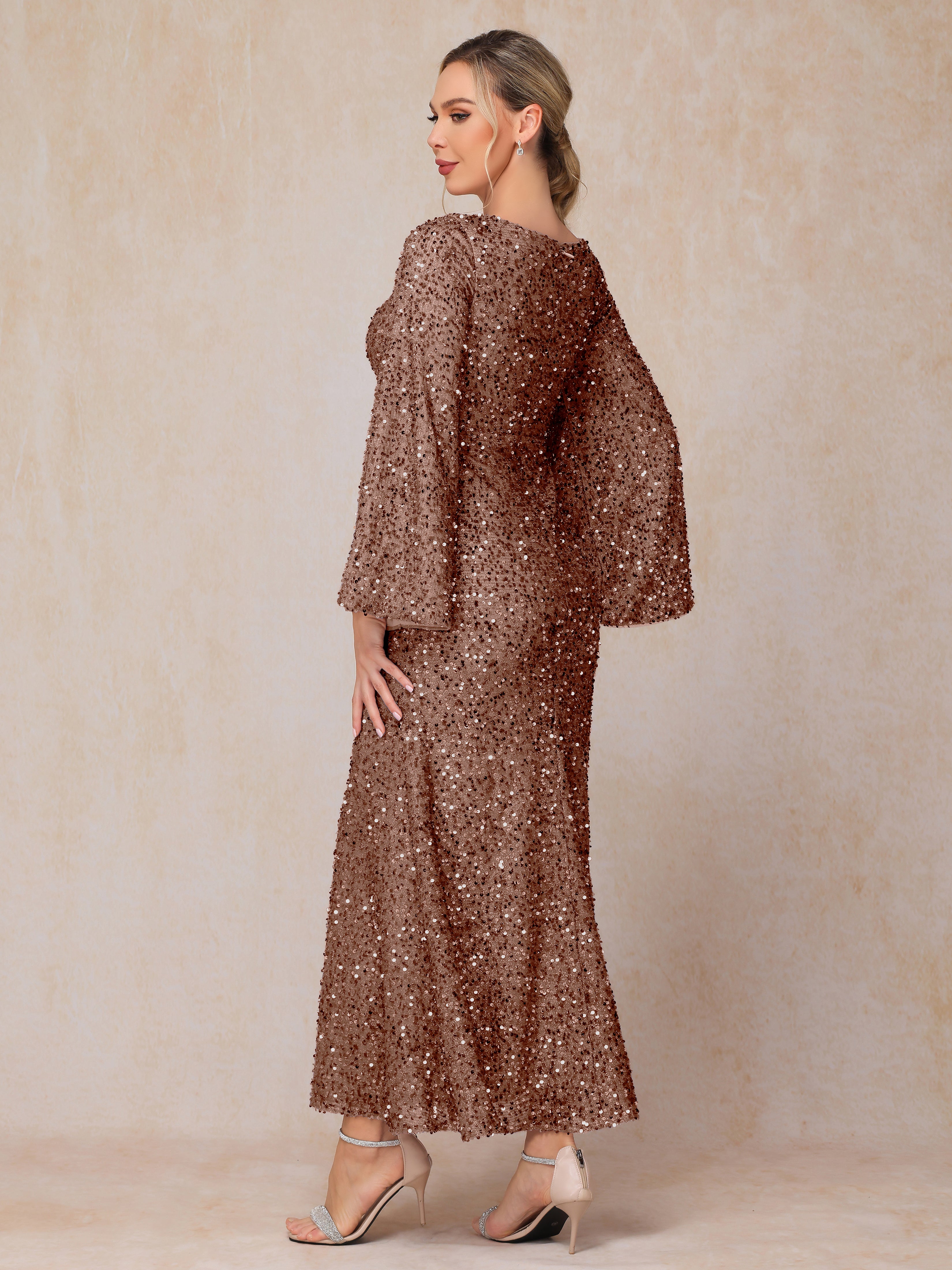 Long Sleeves Sequins Ankle Length Mother Of The Bride Dress