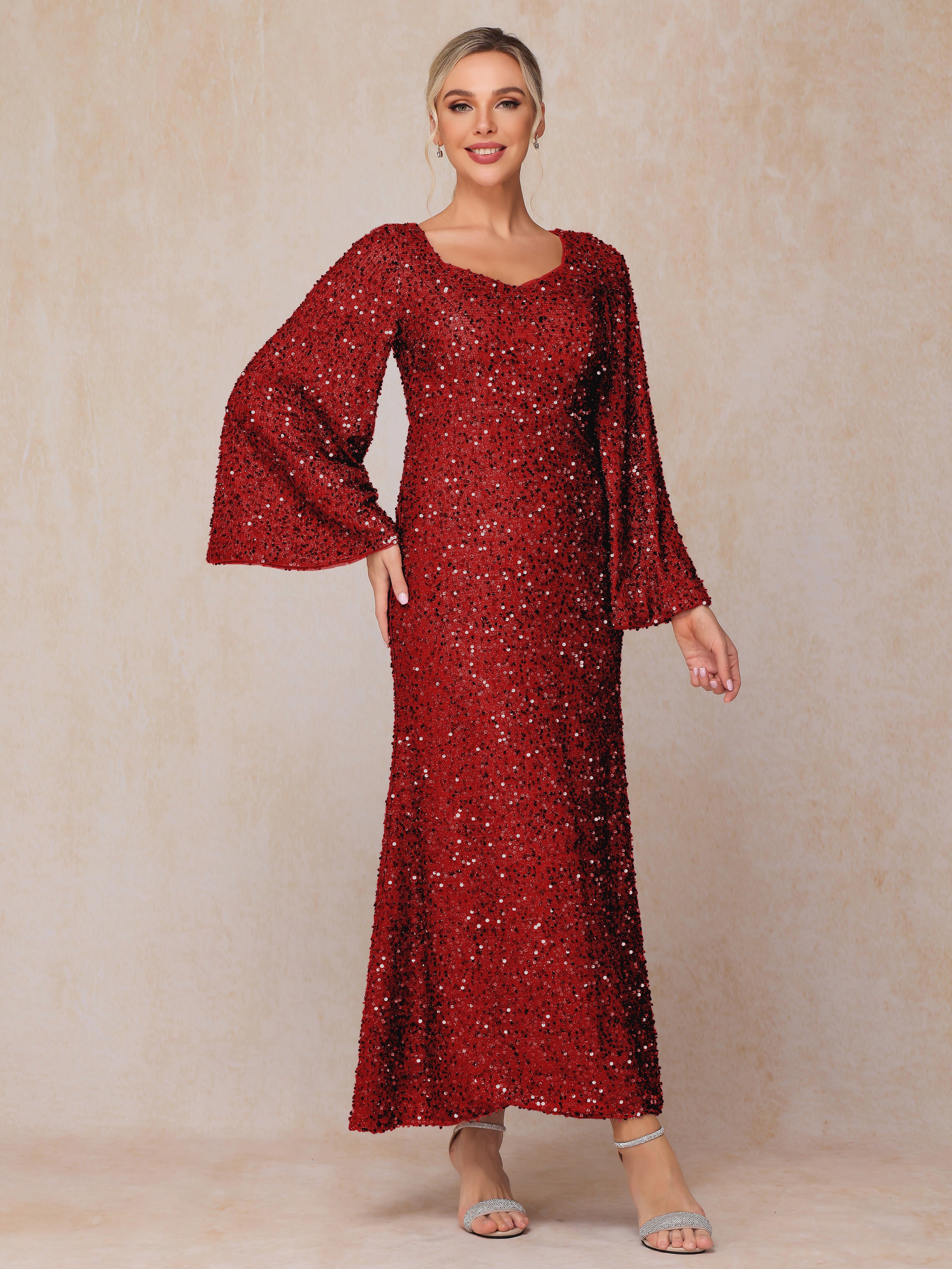 Long Sleeves Sequins Ankle Length Mother Of The Bride Dress