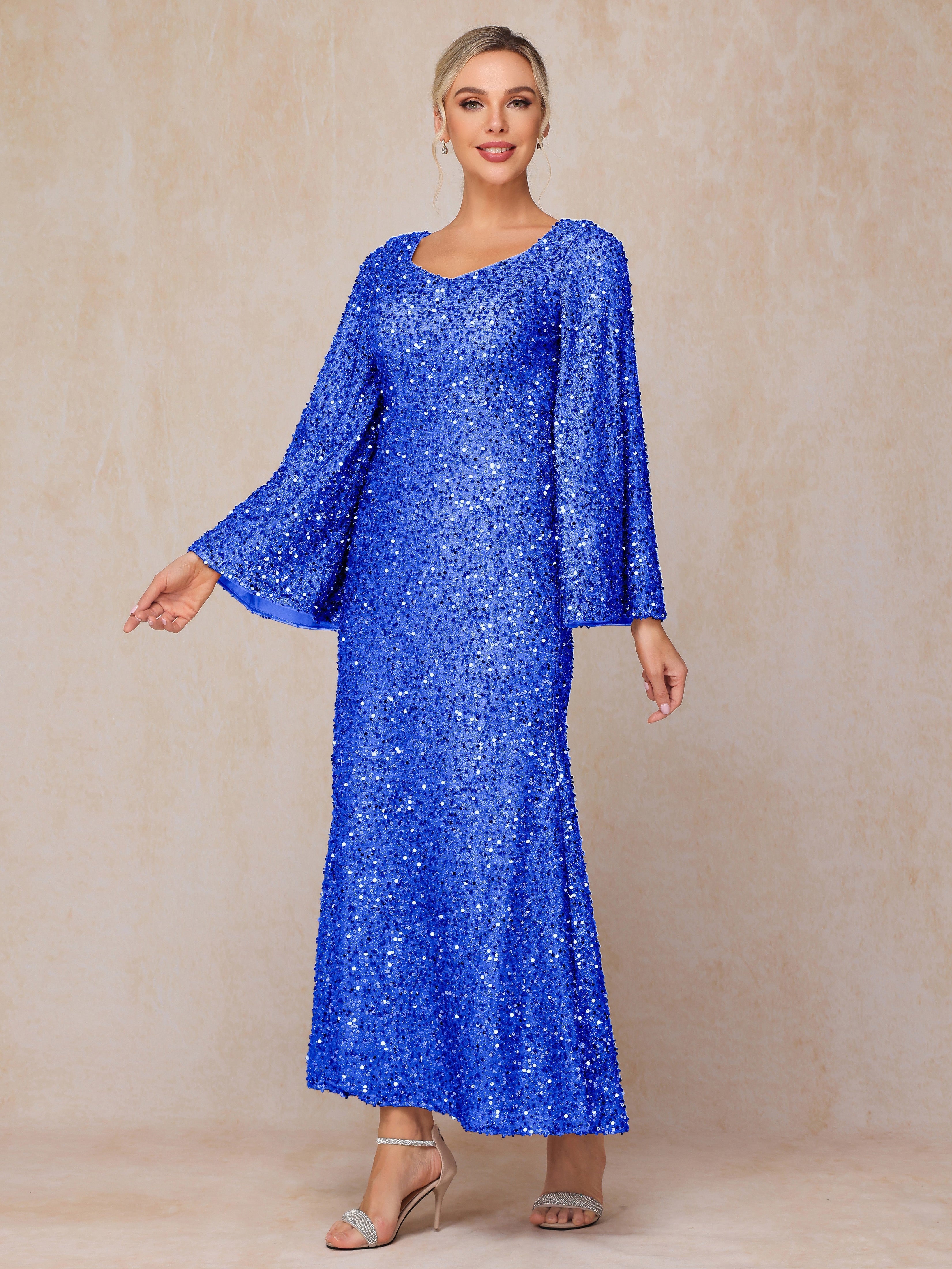 Long Sleeves Sequins Ankle Length Mother Of The  Groom Dress