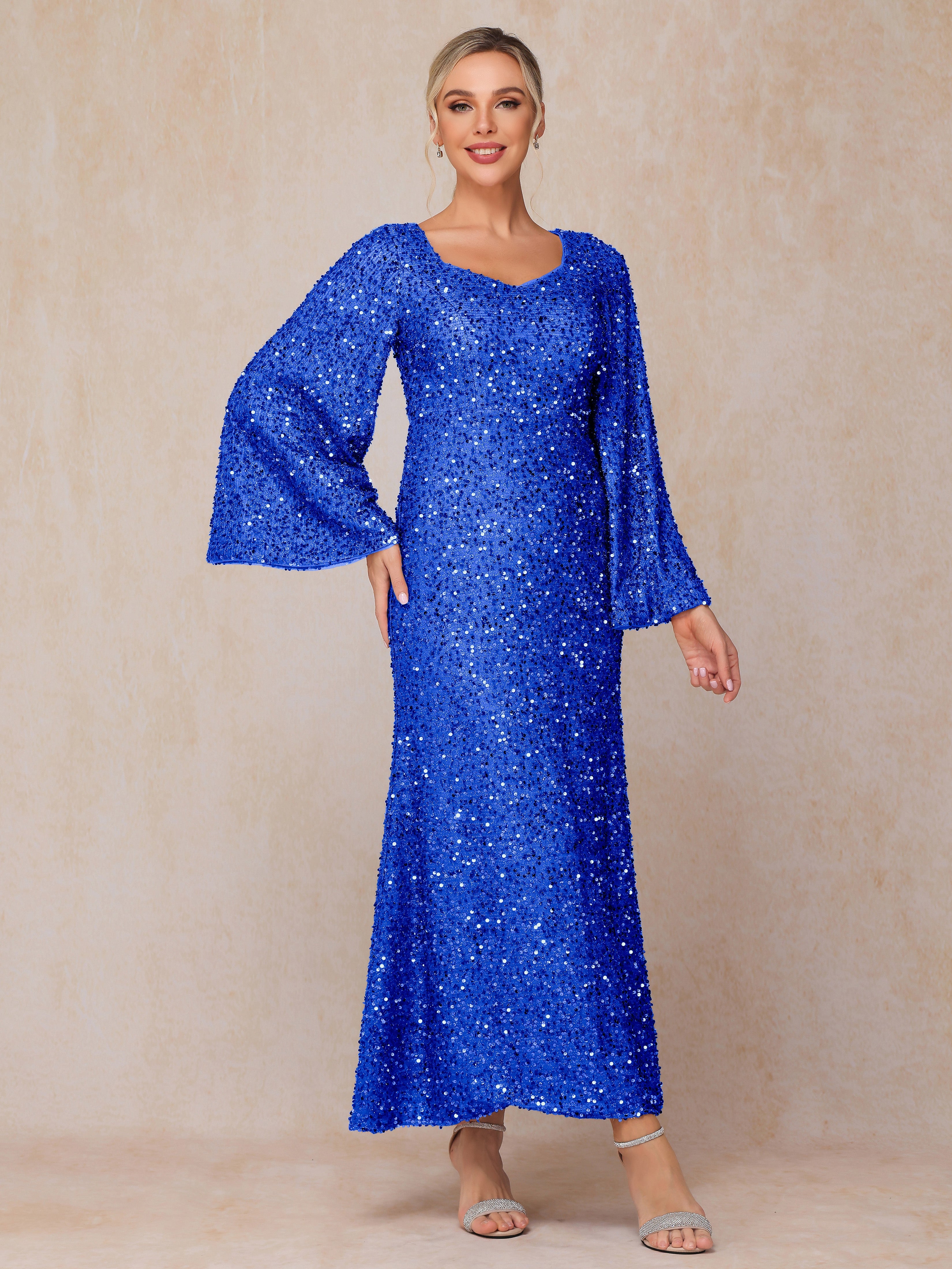 Long Sleeves Sequins Ankle Length Mother Of The  Groom Dress