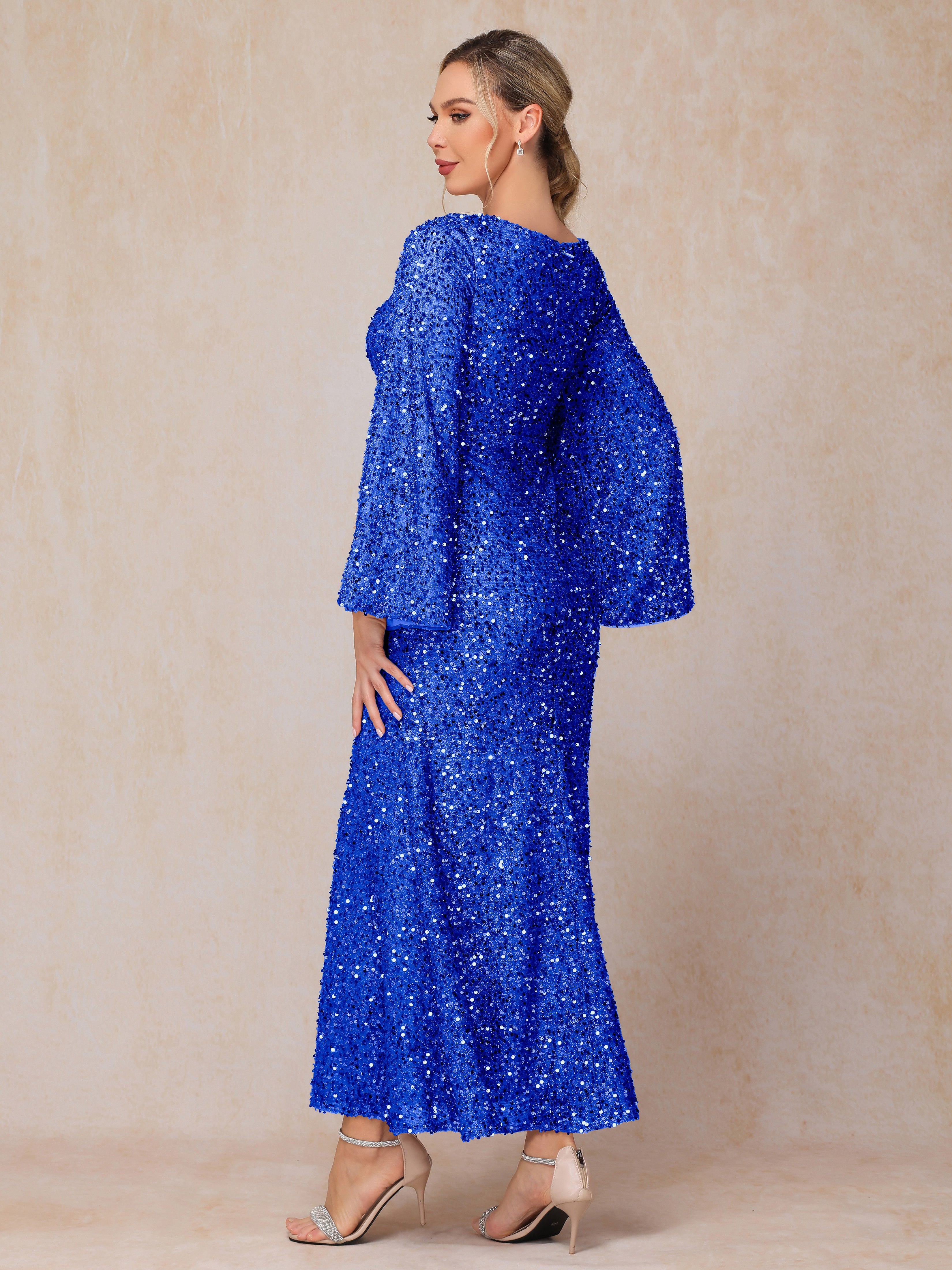 Long Sleeves Sequins Ankle Length Mother Of The Bride Dress