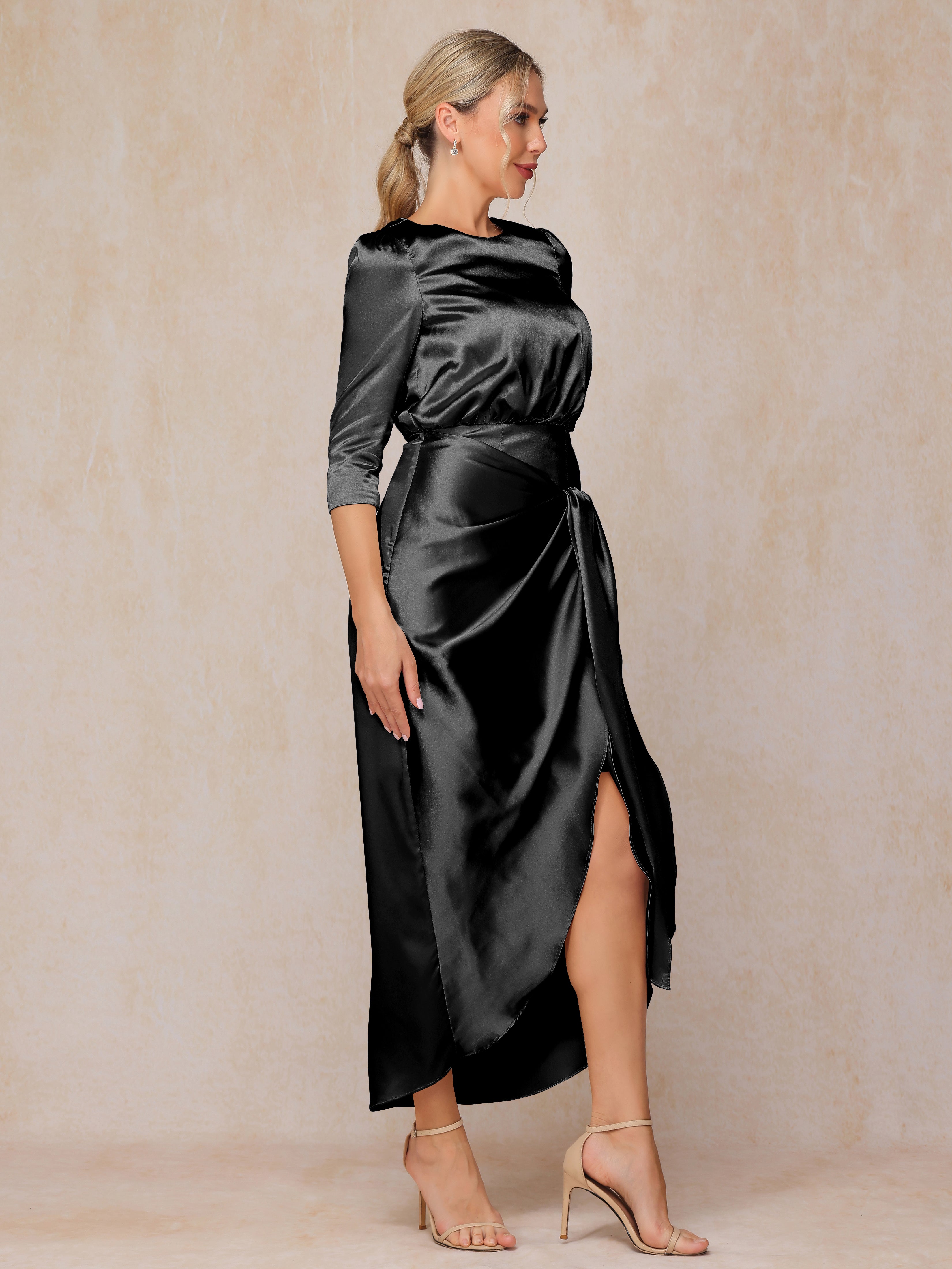 Half Sleeves Ankle Length Soft Satin Mother Of The Bride Dress