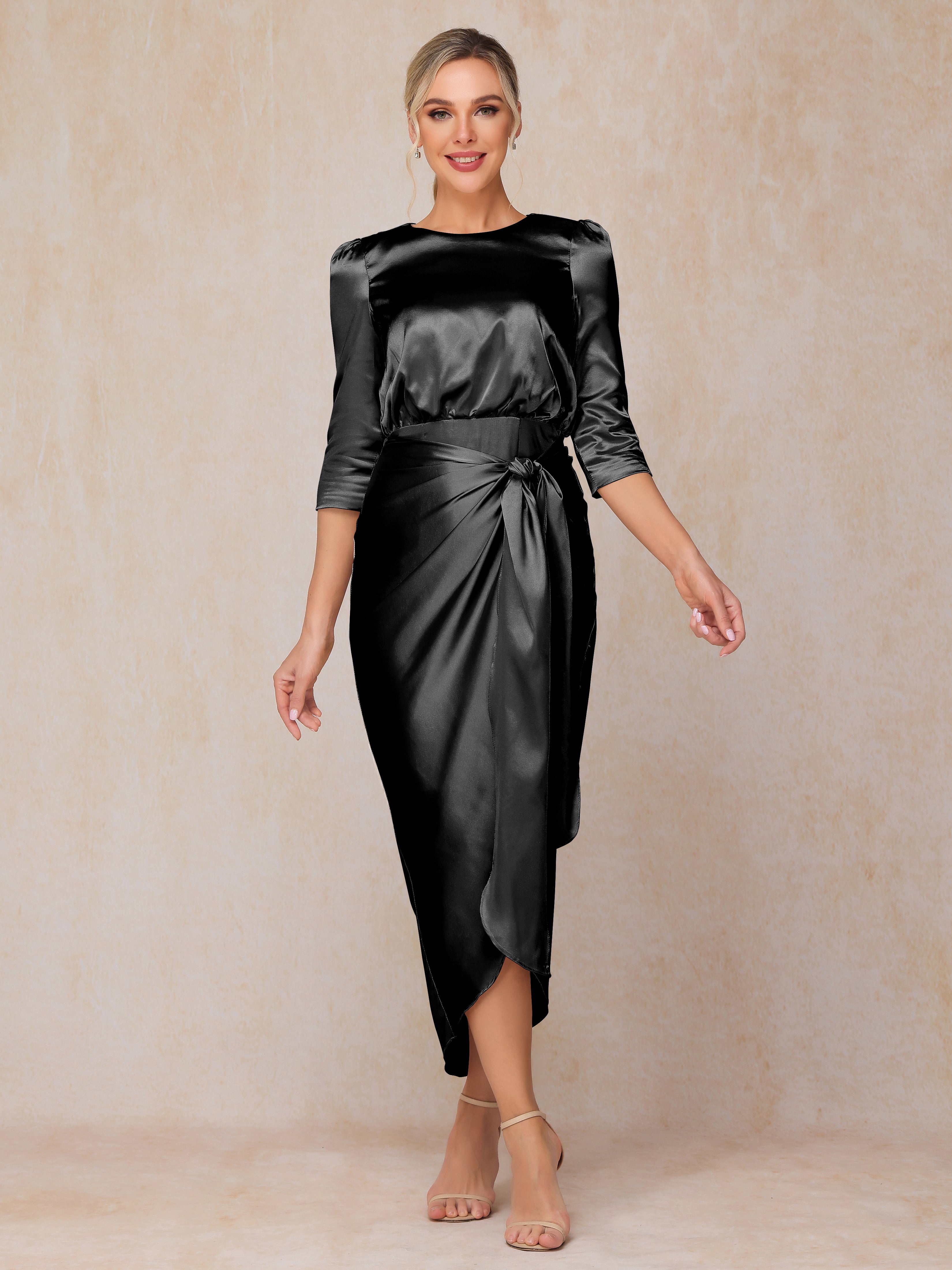 Half Sleeves Ankle Length Soft Satin Mother Of The Bride Dress