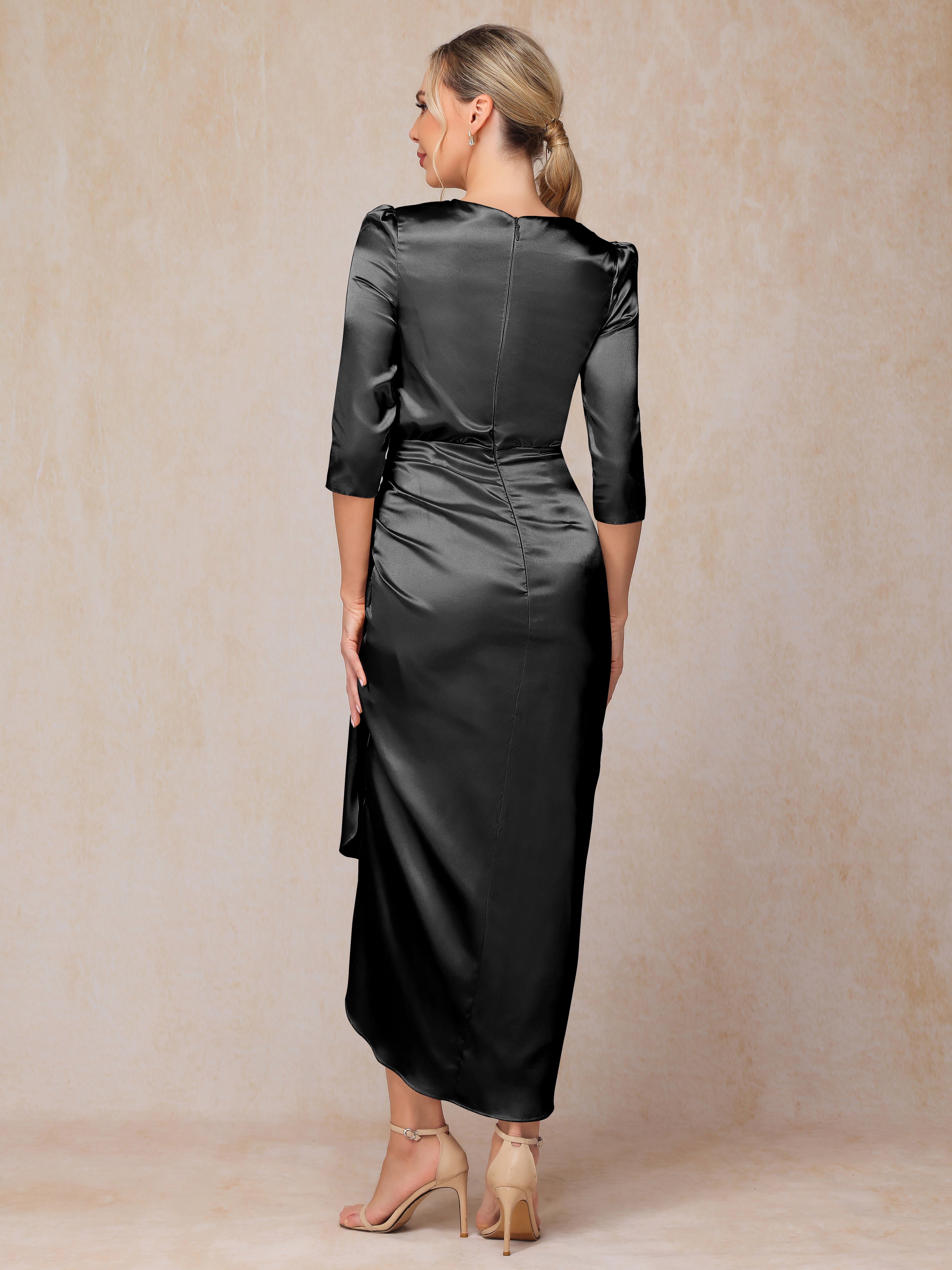 Half Sleeves Ankle Length Soft Satin Mother Of The  Groom Dress