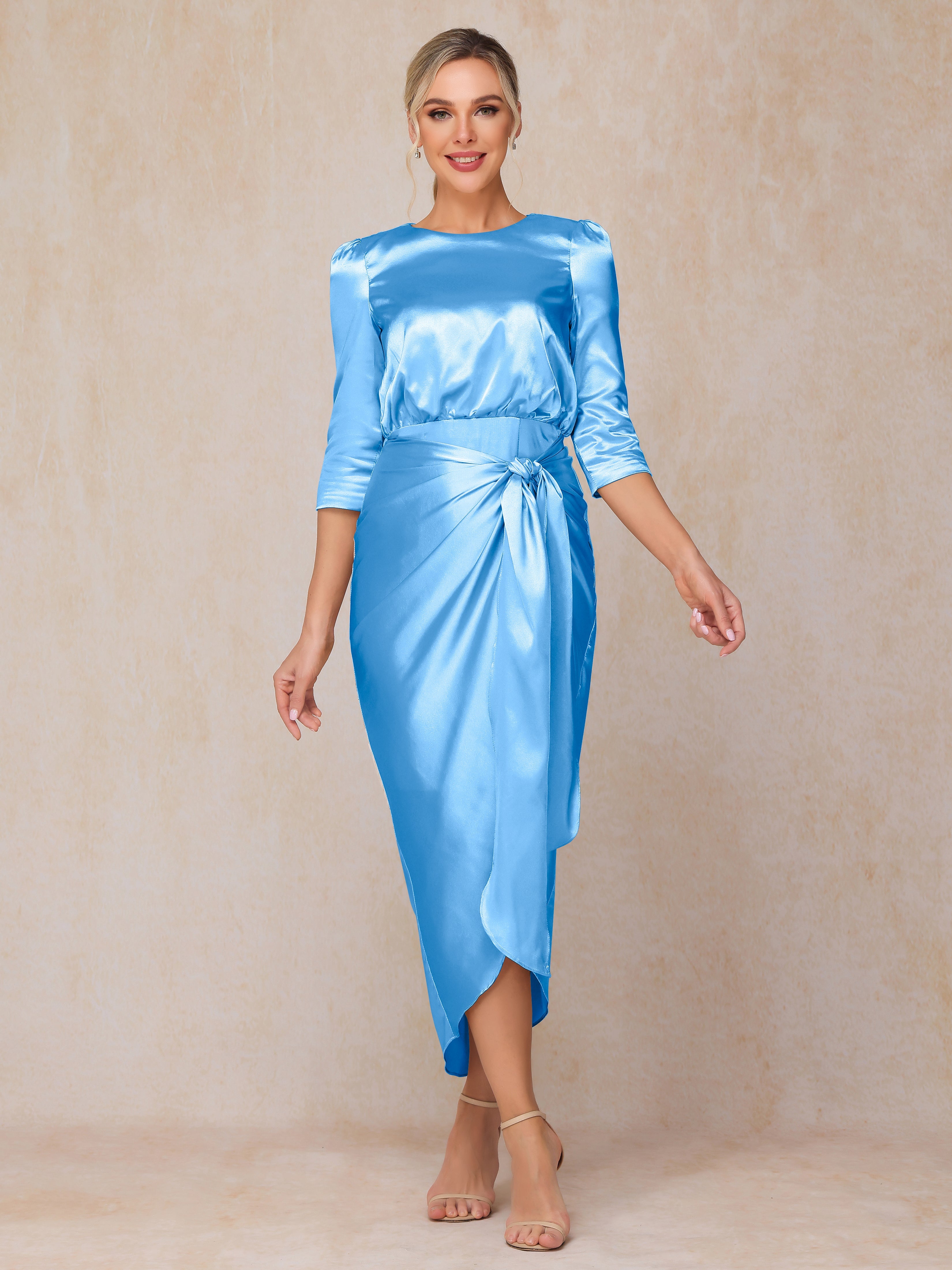 Half Sleeves Ankle Length Soft Satin Mother Of The  Groom Dress