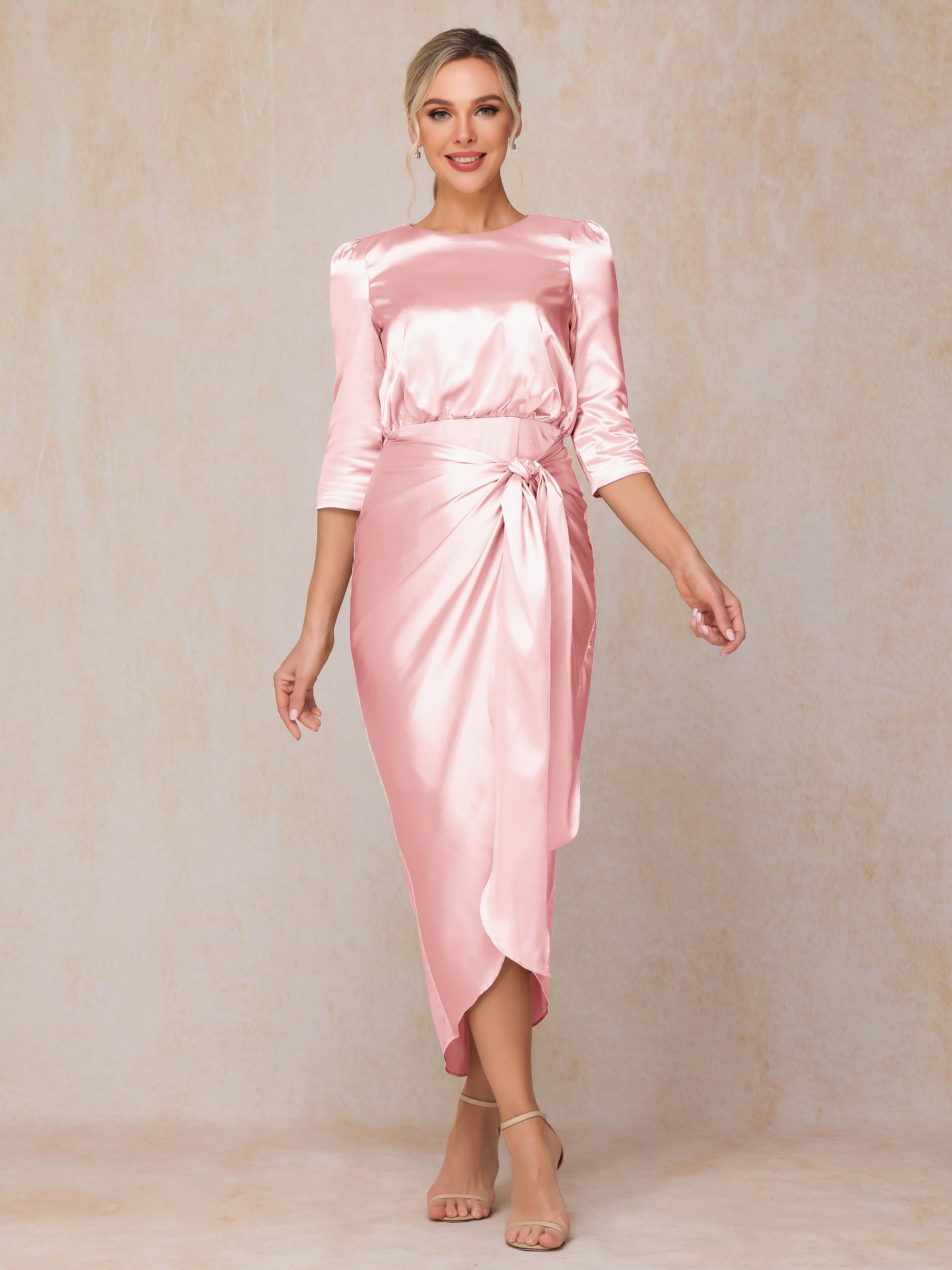 Half Sleeves Ankle Length Soft Satin Mother Of The  Groom Dress