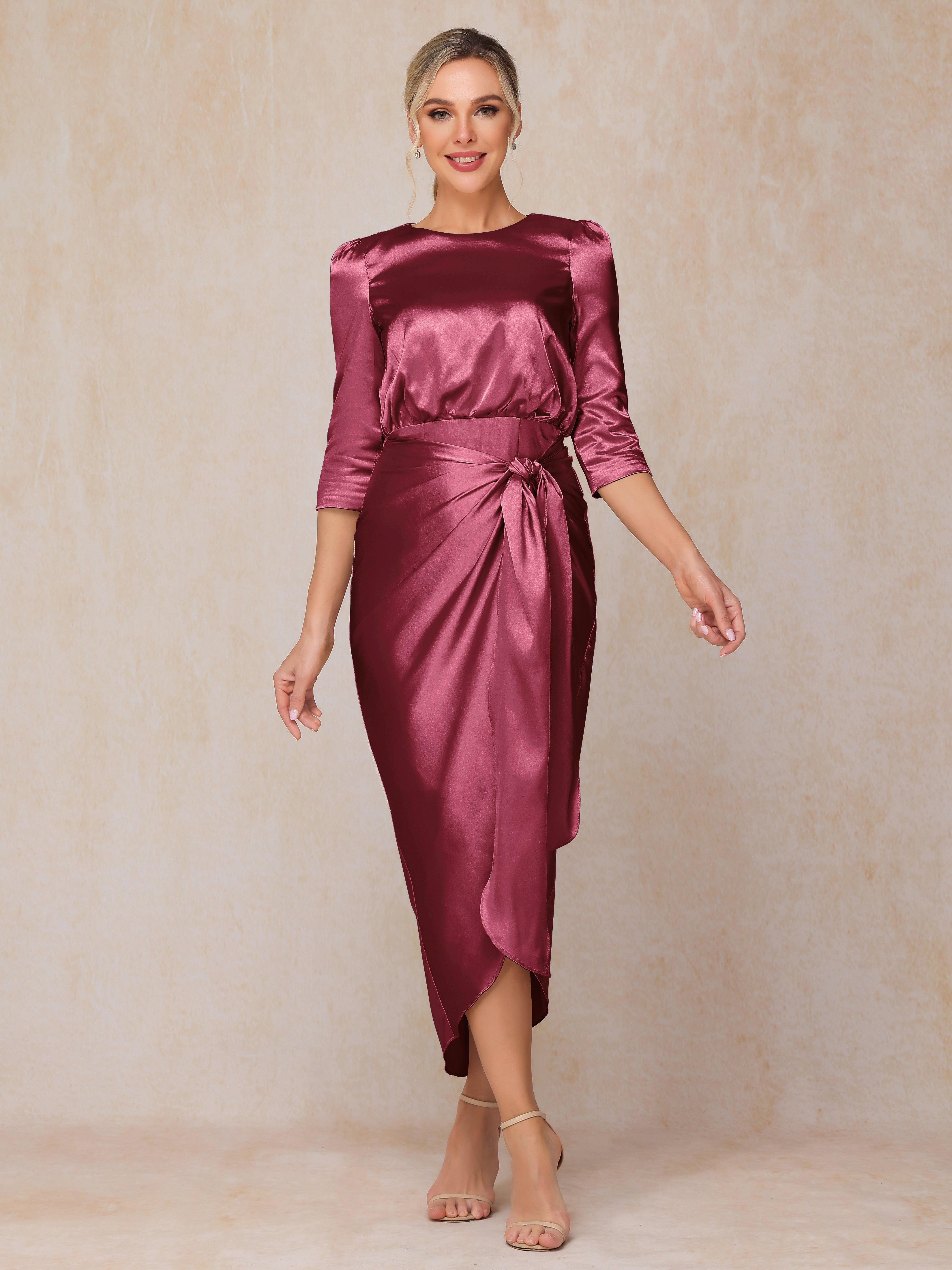 Half Sleeves Ankle Length Soft Satin Mother Of The  Groom Dress