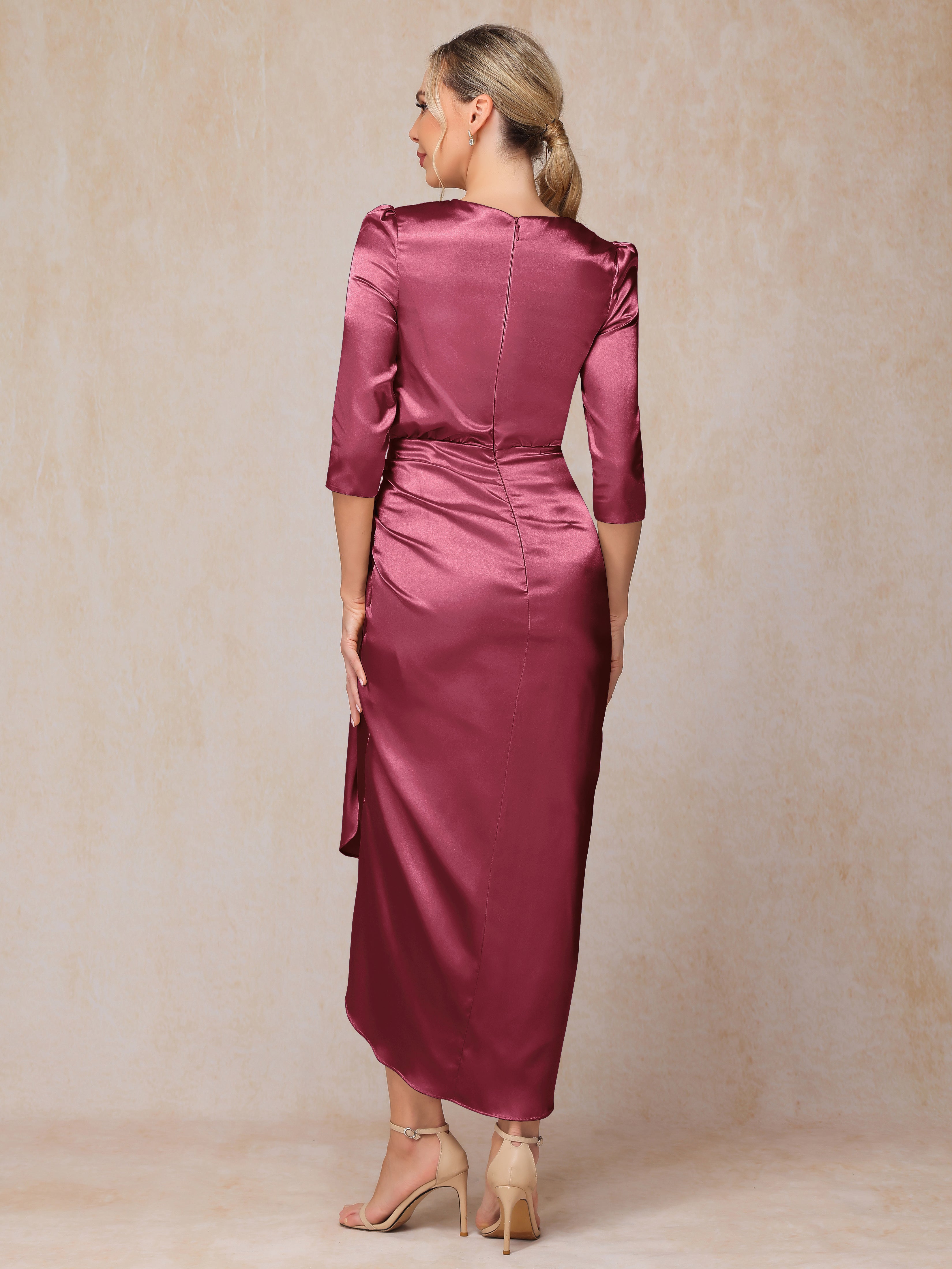 Half Sleeves Ankle Length Soft Satin Mother Of The Bride Dress