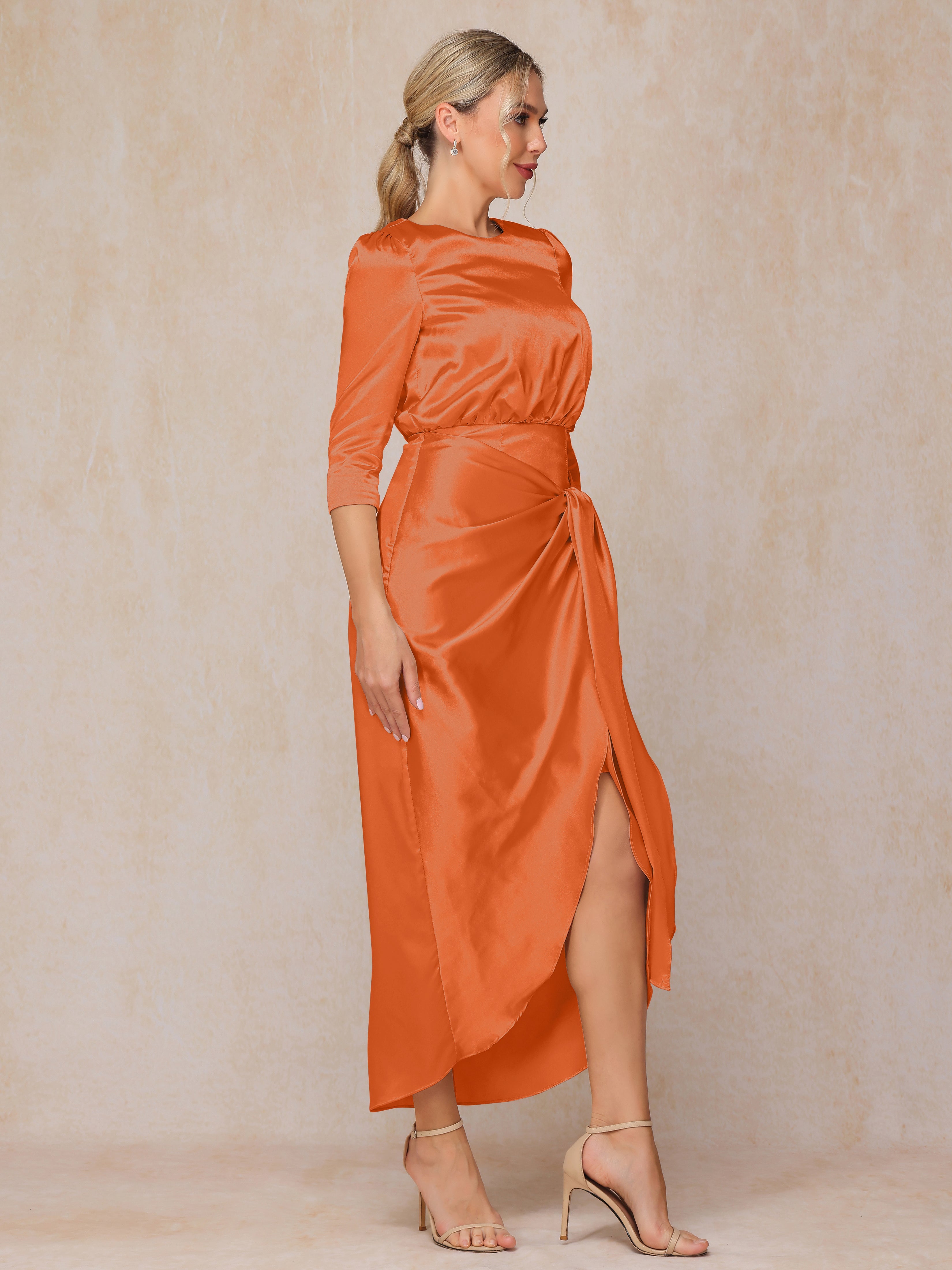 Half Sleeves Ankle Length Soft Satin Mother Of The  Groom Dress