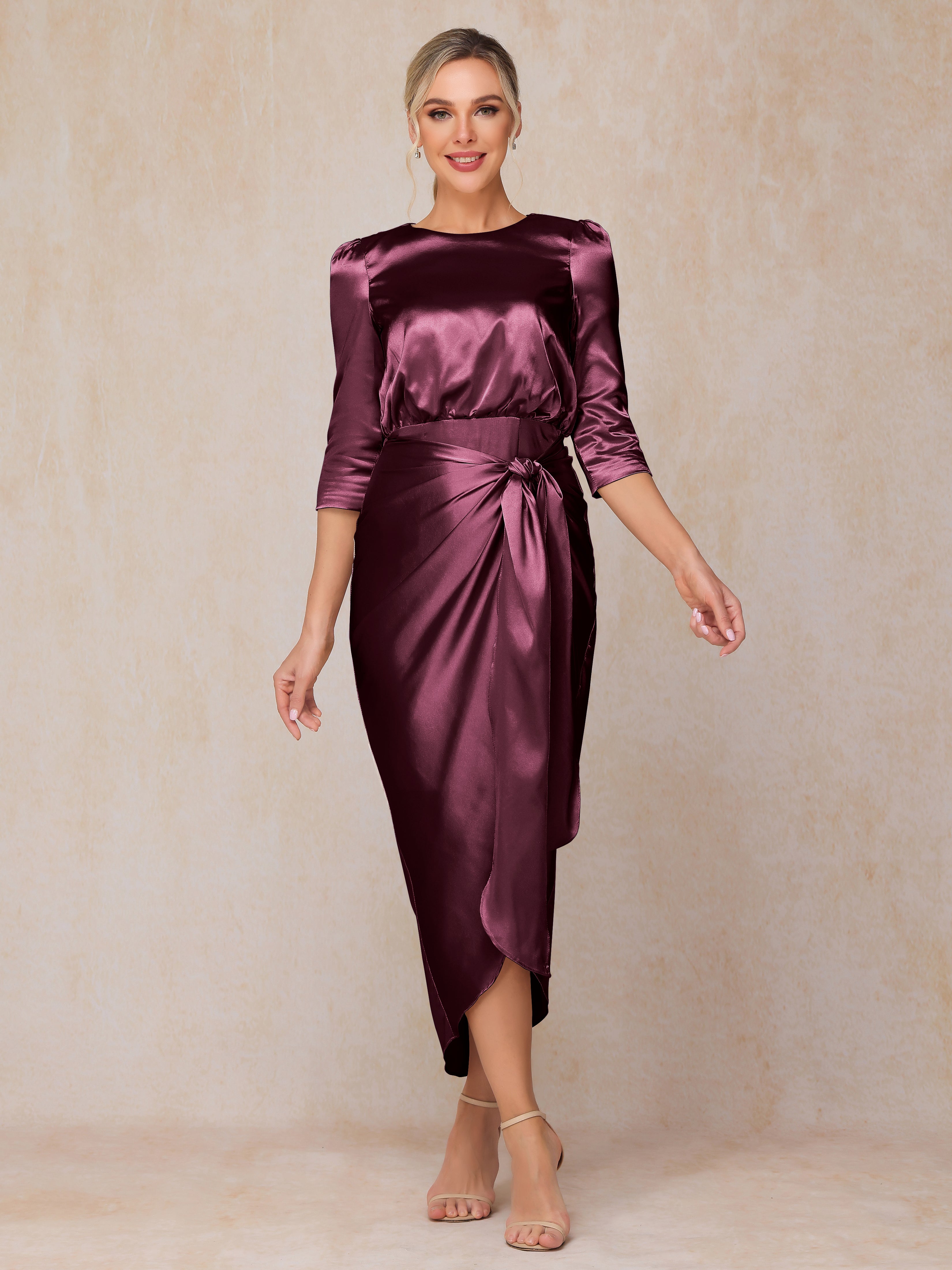 Half Sleeves Ankle Length Soft Satin Mother Of The  Groom Dress