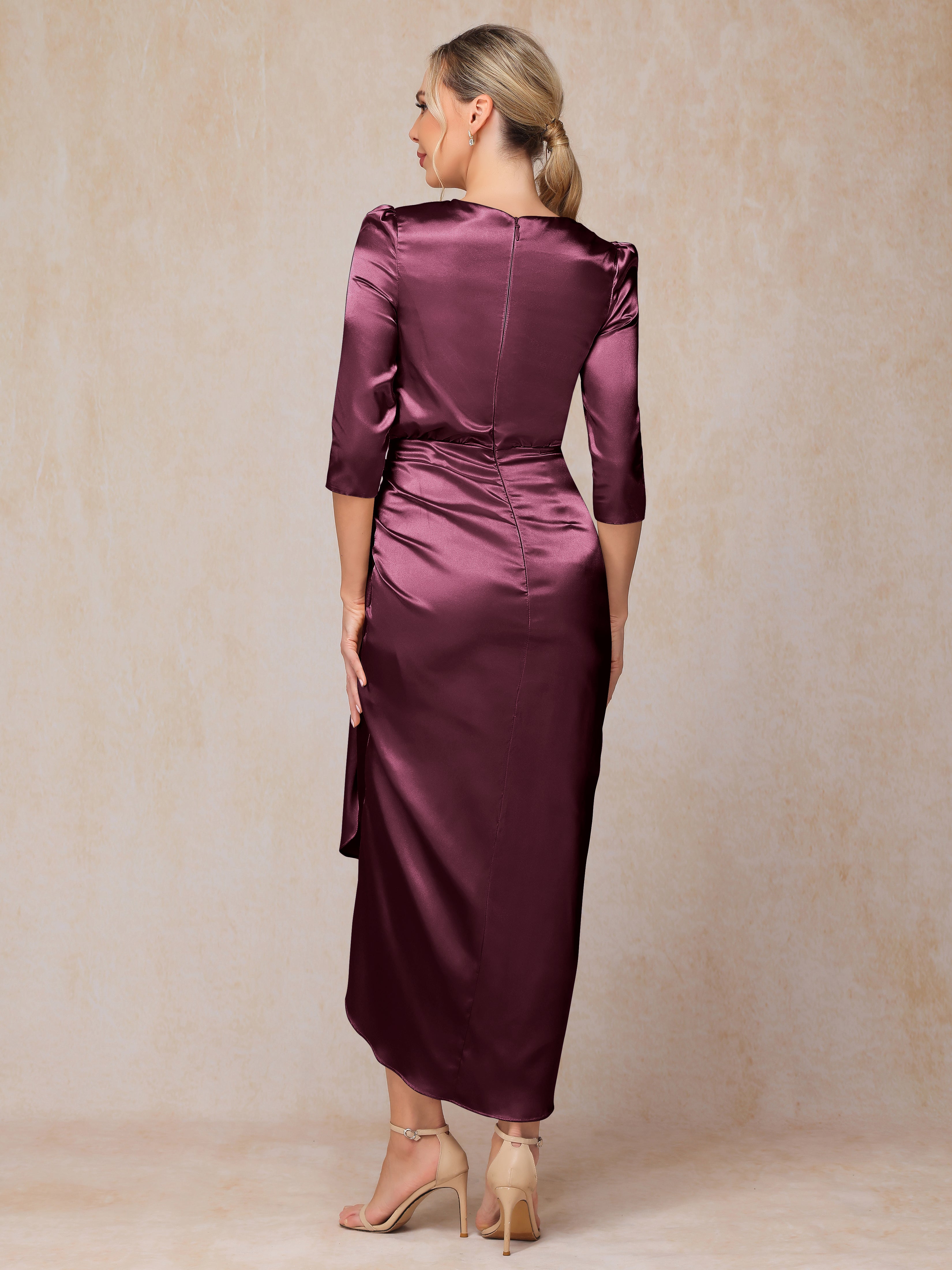 Half Sleeves Ankle Length Soft Satin Mother Of The  Groom Dress