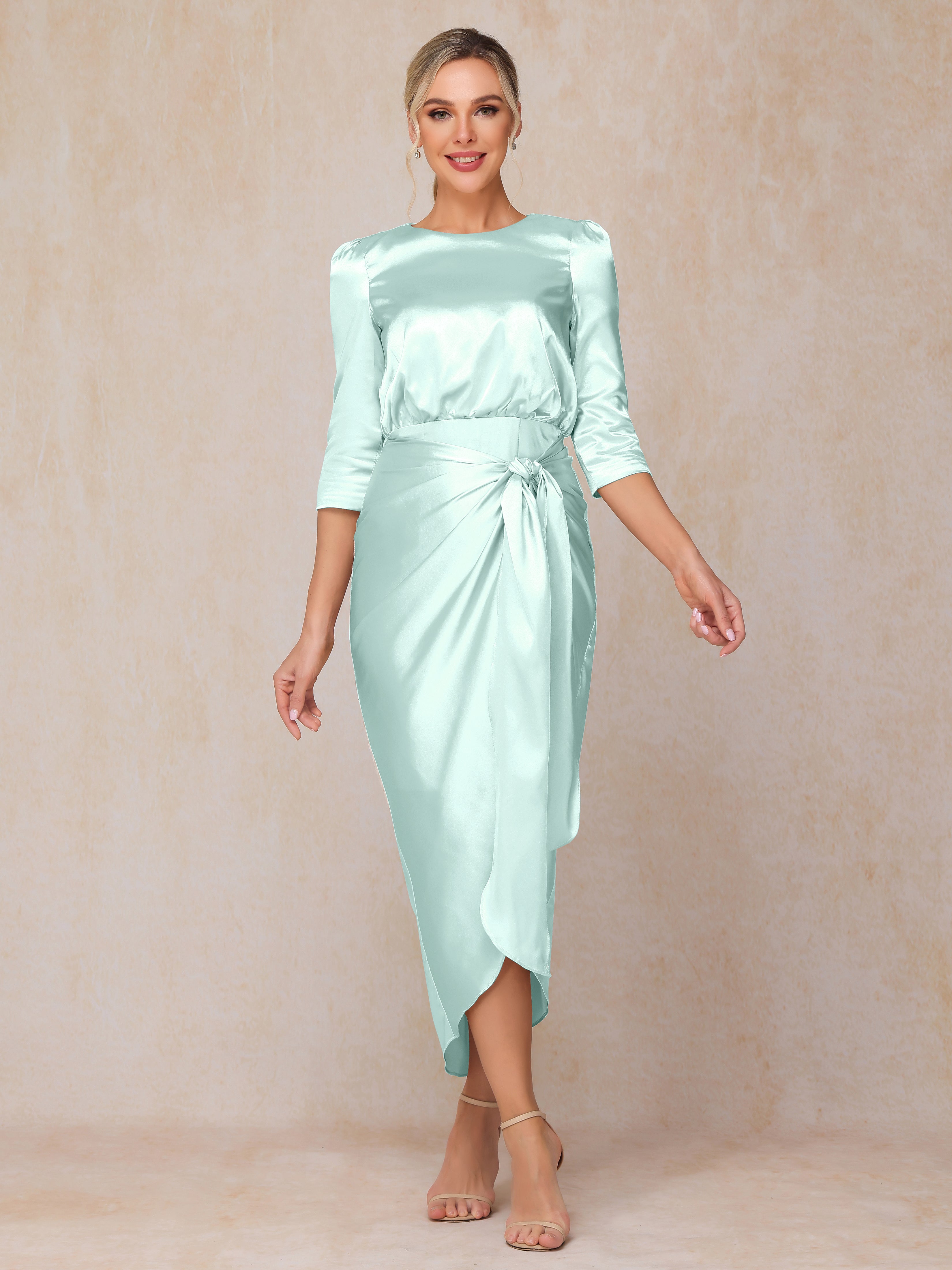 Half Sleeves Ankle Length Soft Satin Mother Of The  Groom Dress