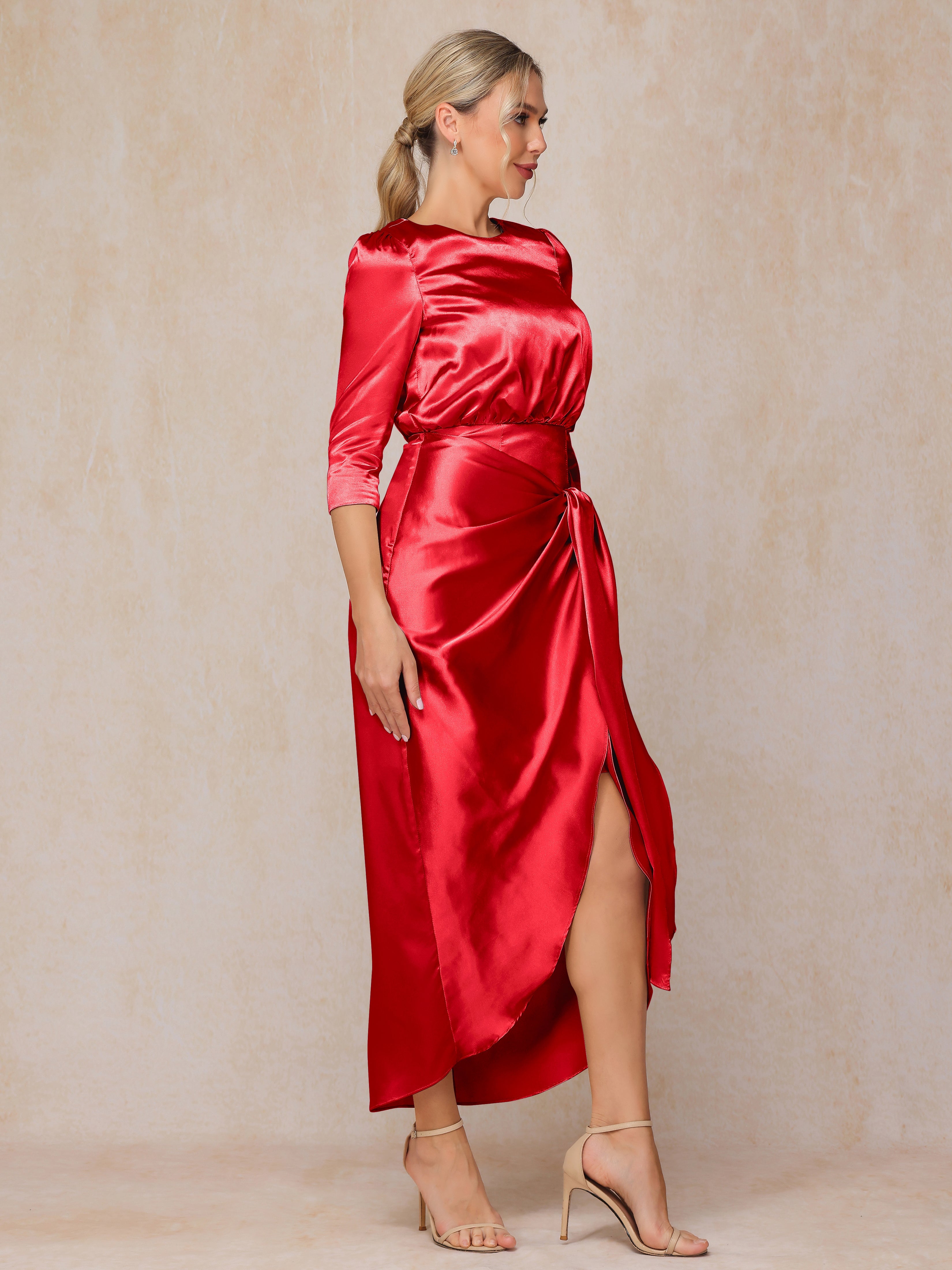 Half Sleeves Ankle Length Soft Satin Mother Of The  Groom Dress