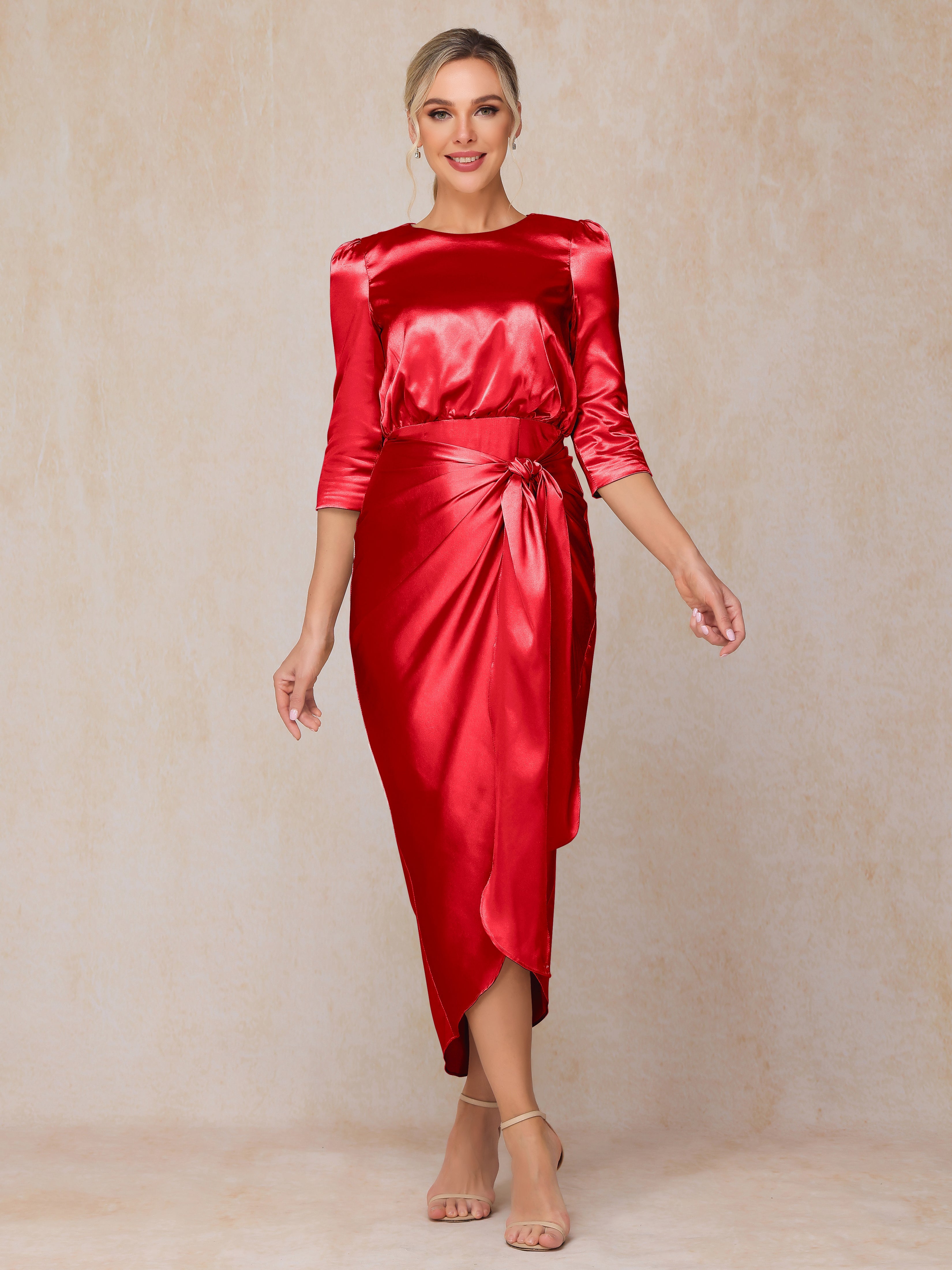 Half Sleeves Ankle Length Soft Satin Mother Of The  Groom Dress