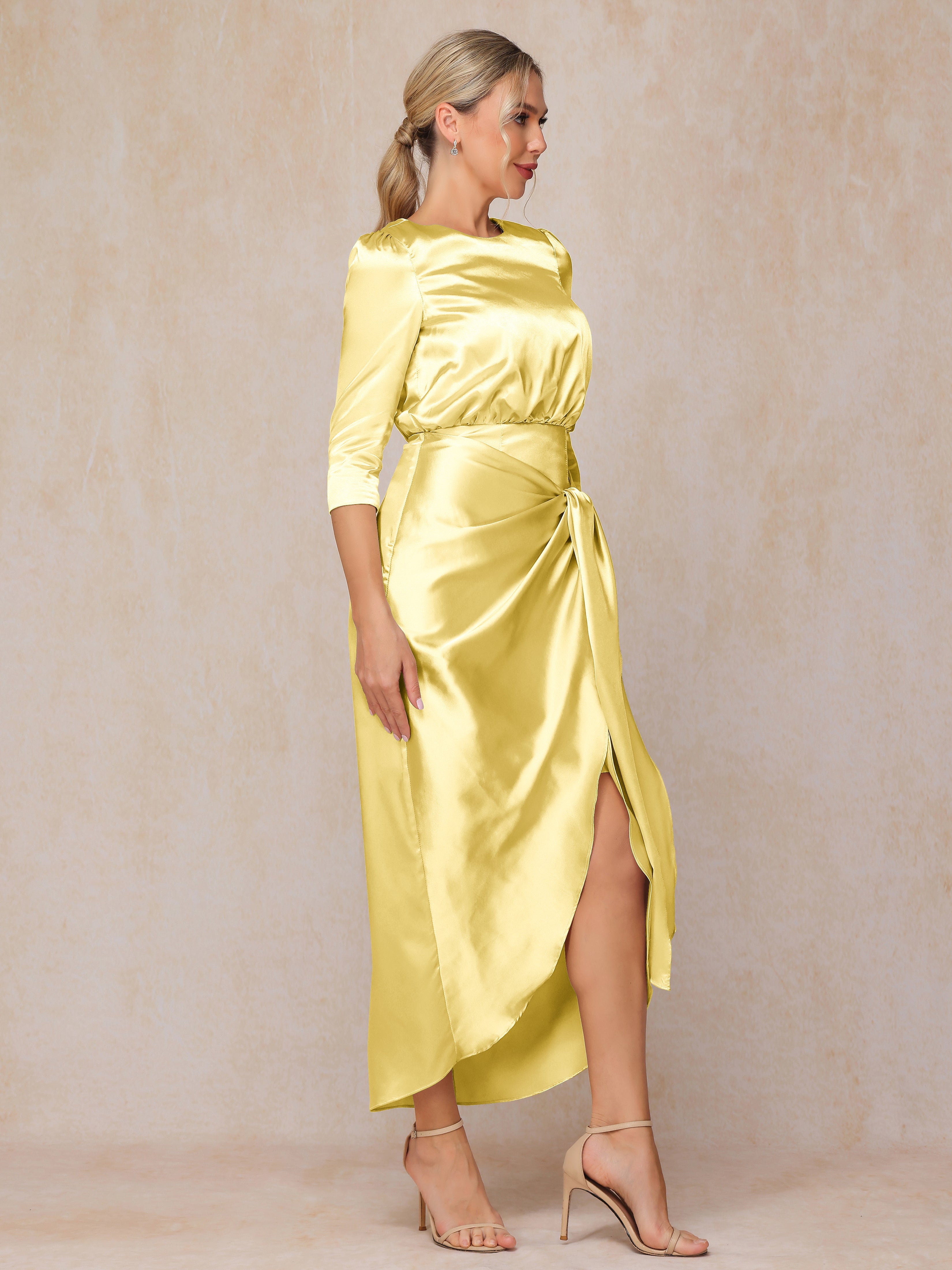 Half Sleeves Ankle Length Soft Satin Mother Of The  Groom Dress