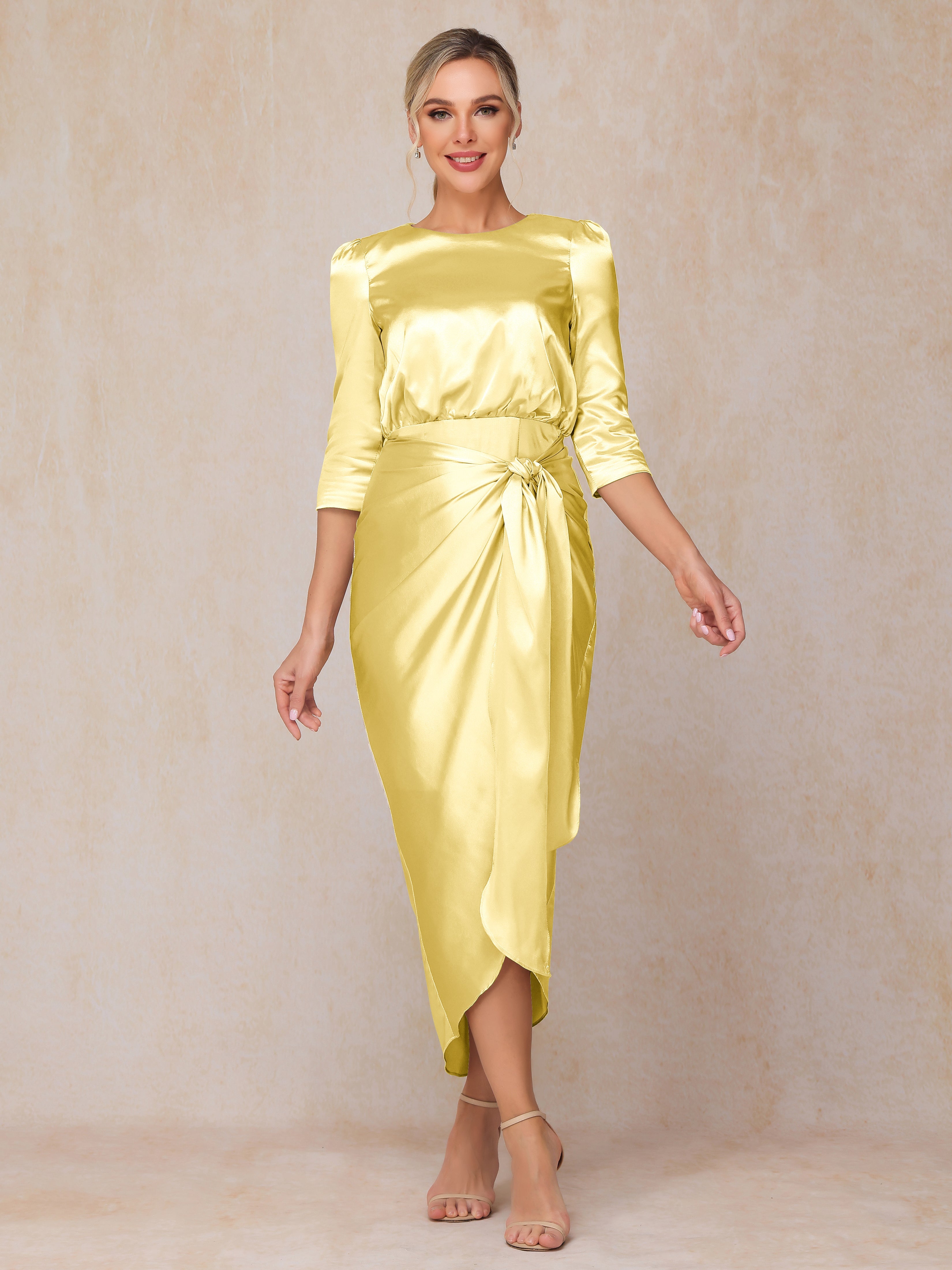 Half Sleeves Ankle Length Soft Satin Mother Of The  Groom Dress